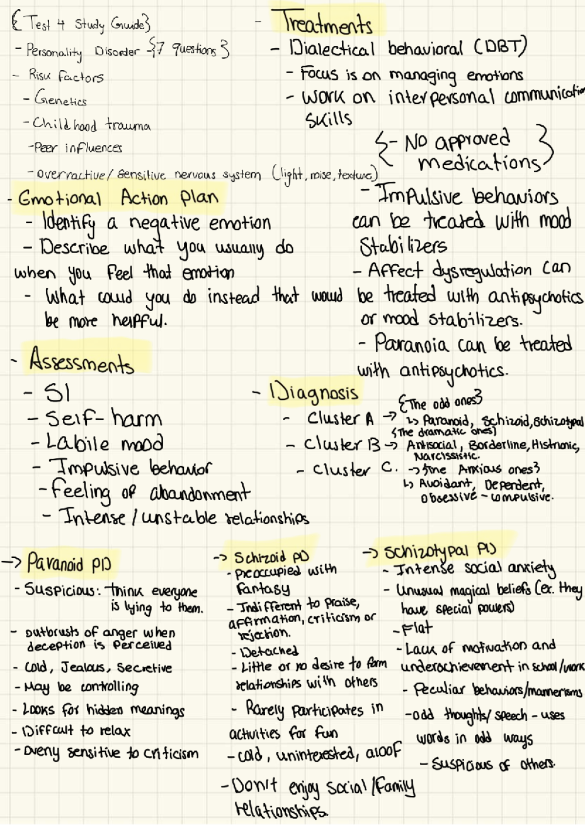 Test 4 Study Guides: Personality Disorders Overview - Studocu