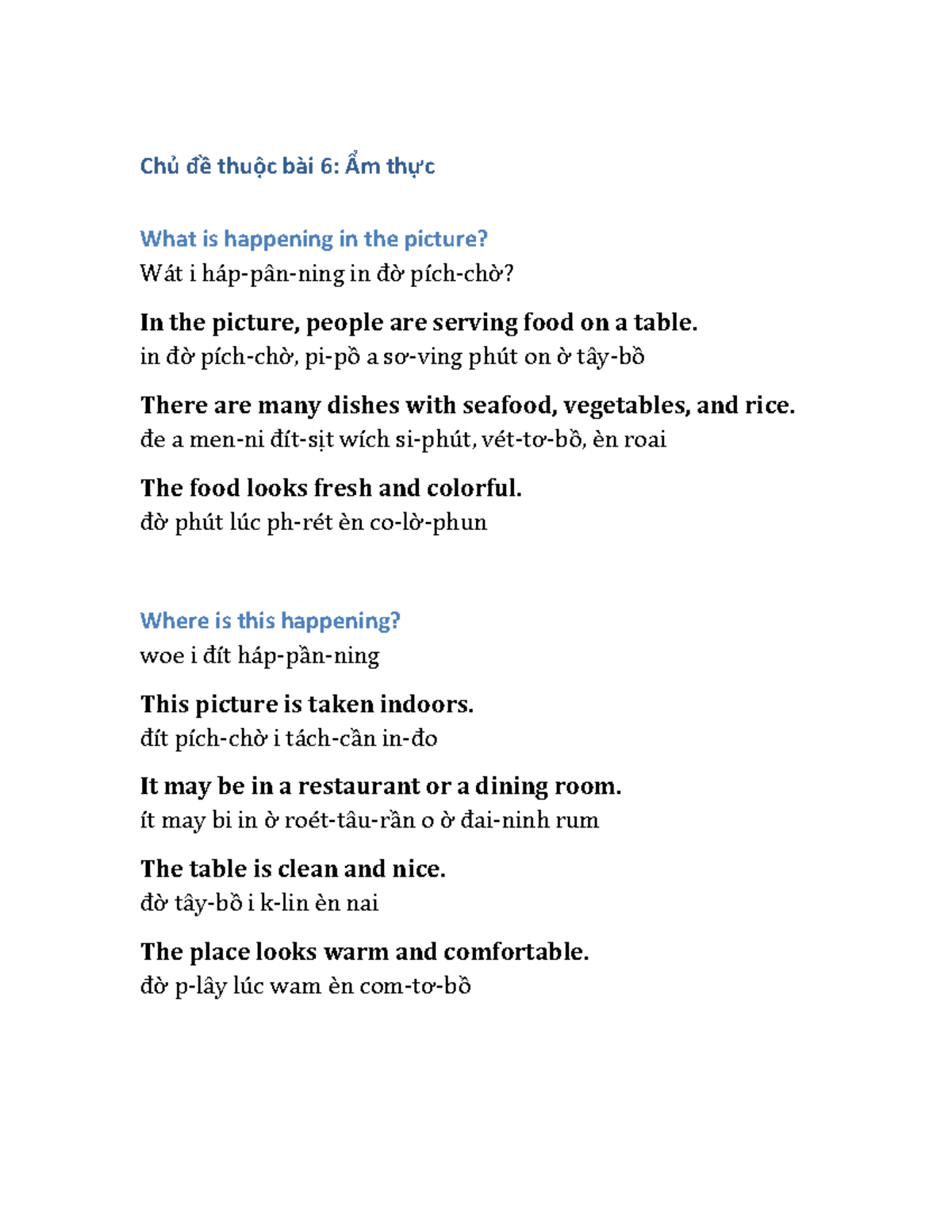 Bài 6: Mô tả hình ảnh Ẩm thực - PET Simplified - Studocu