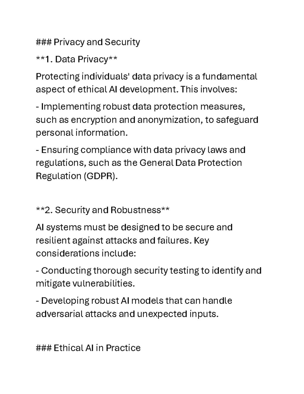 Aspects of AI - Privacy and Security 1. Data Privacy Protecting ...