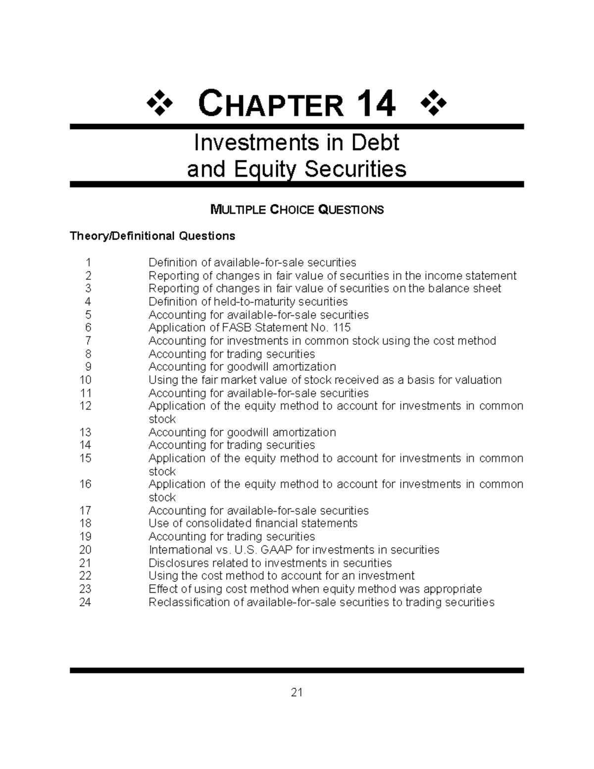 Chapter 14: Investments in Debt and Equity Securities (MCQs & Problems ...