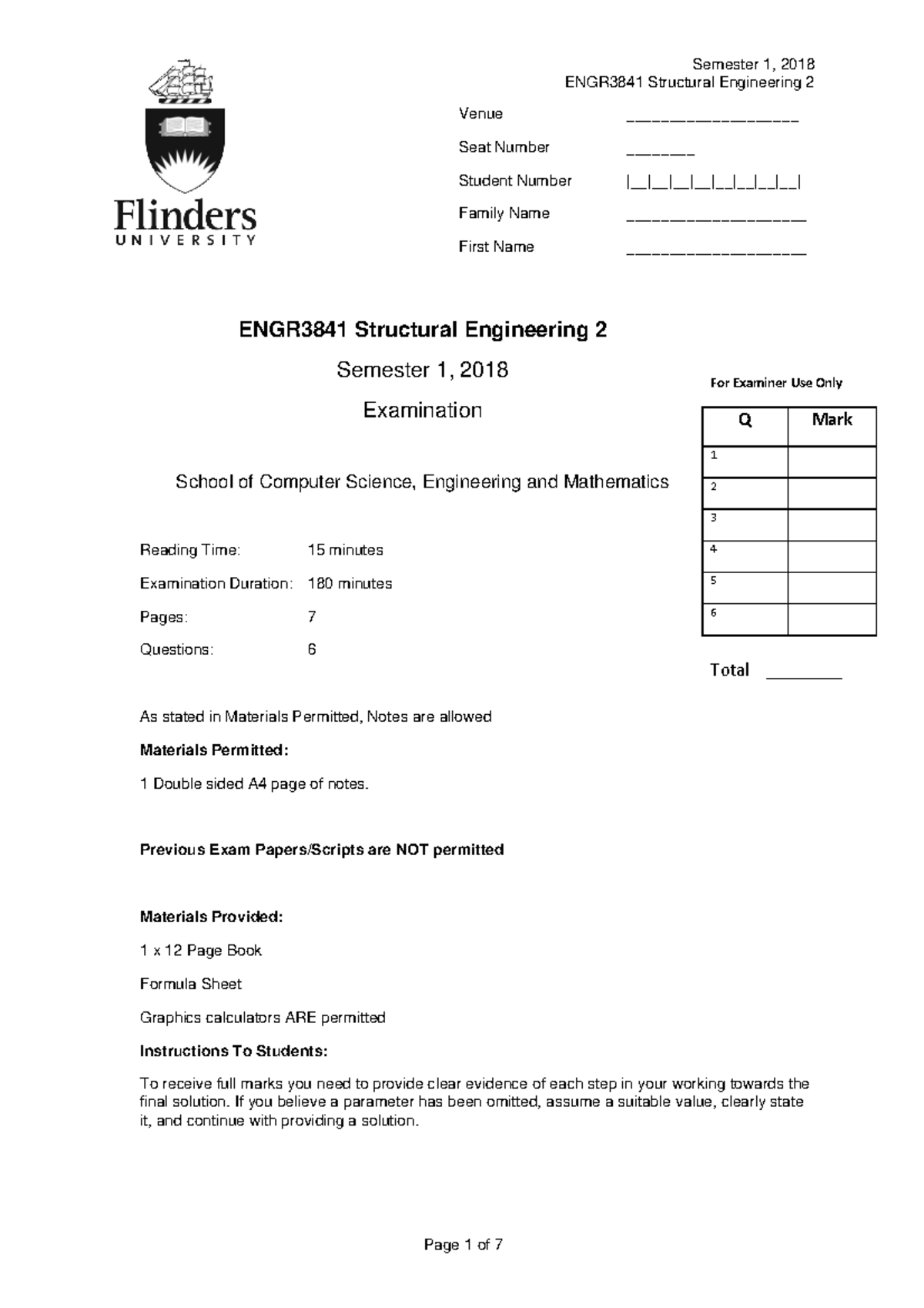 ENGR3841 Final Exam - Structural Engineering 2 Overview and Questions ...