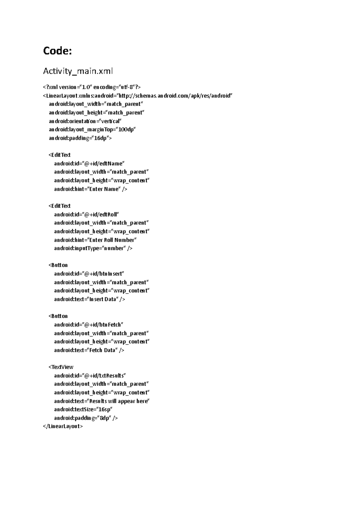 Mc EXP7 - Mc exp code and output - Code: AcƟvity_main