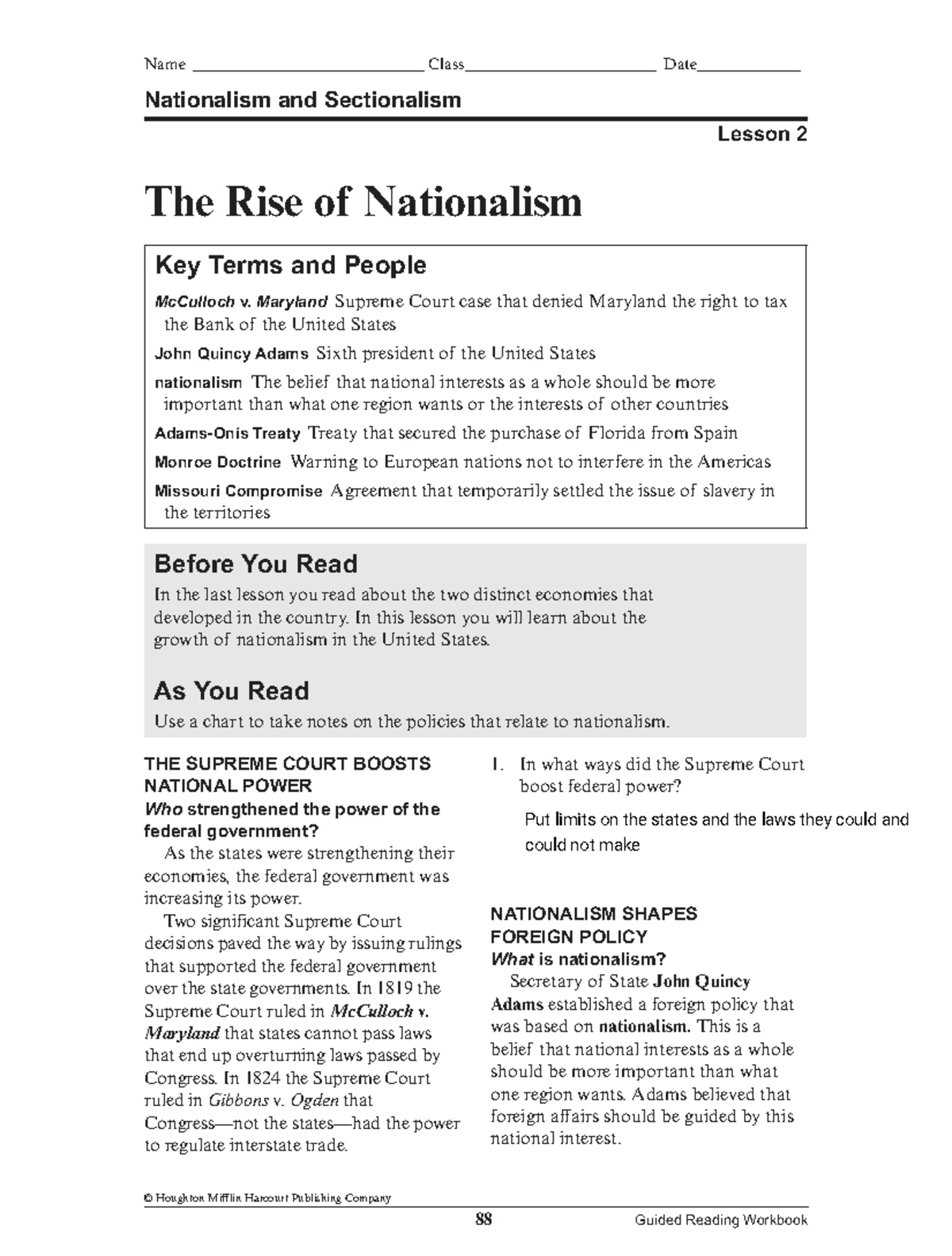 Nationalism and Sectionalism: Module 6.2 Guided Reading Overview - Studocu