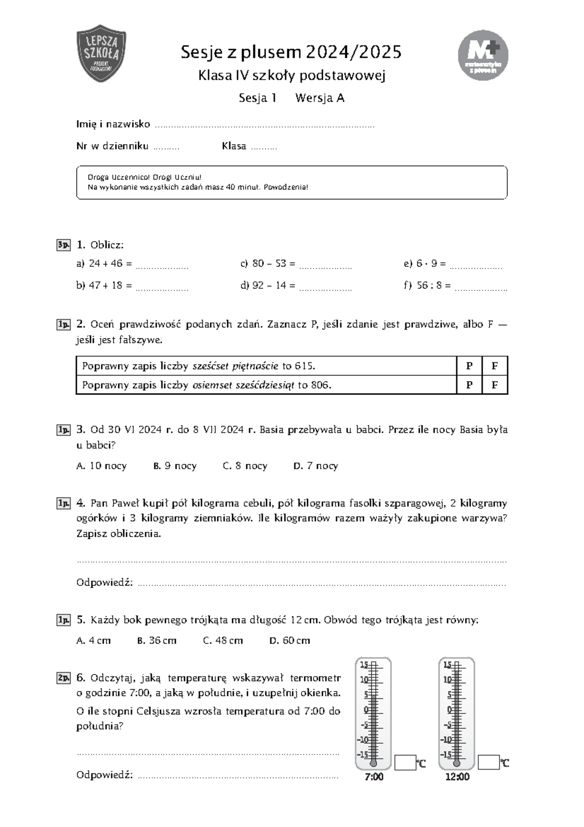 Lo Matematyka Z Plusem 4 Sprawdzian Nr 3