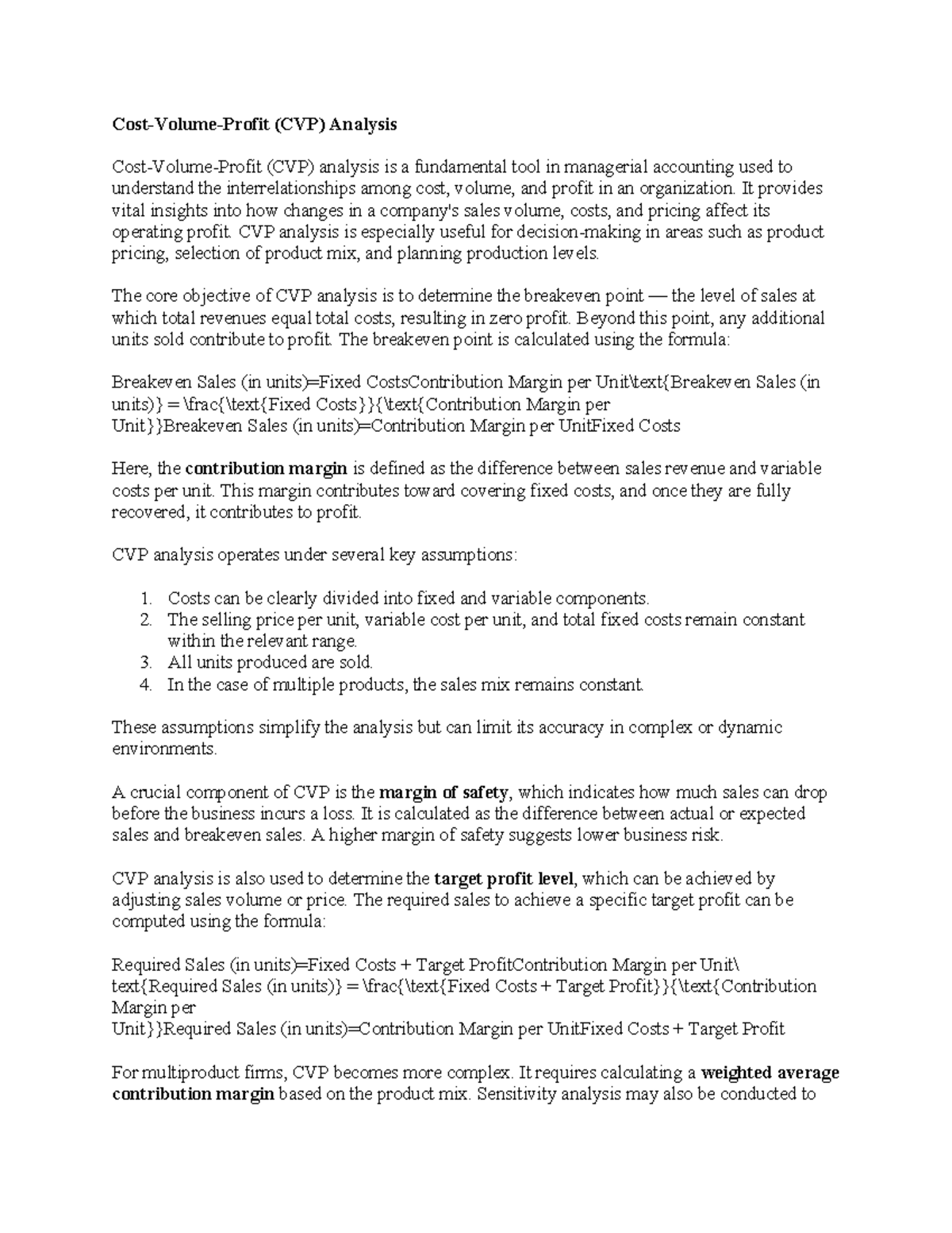 (CVP) Cost-Volume-Profit Analysis: Key Insights and Applications - Studocu