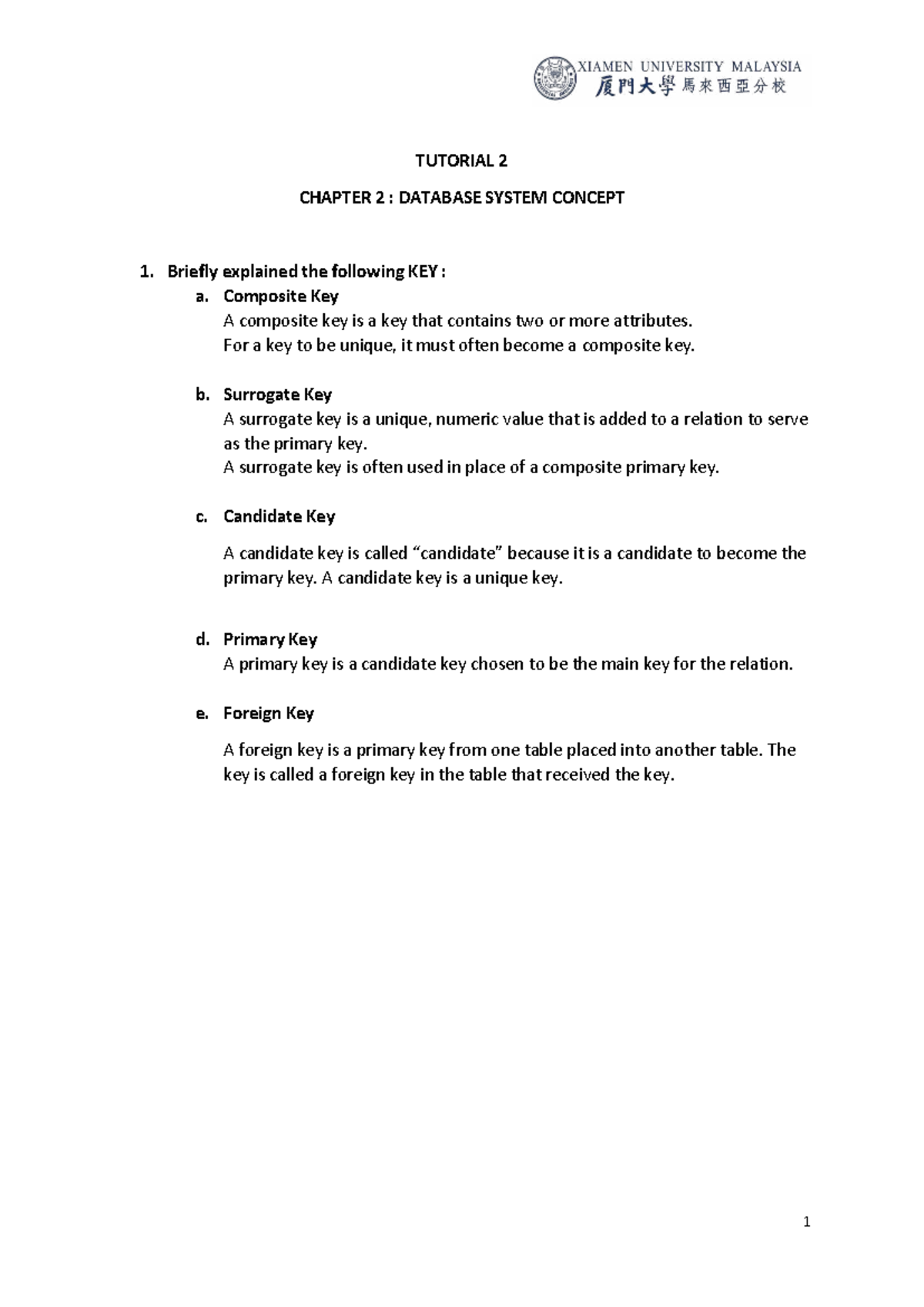 Tutorial 2 Chapter 2: Database System Concepts Explained - Studocu
