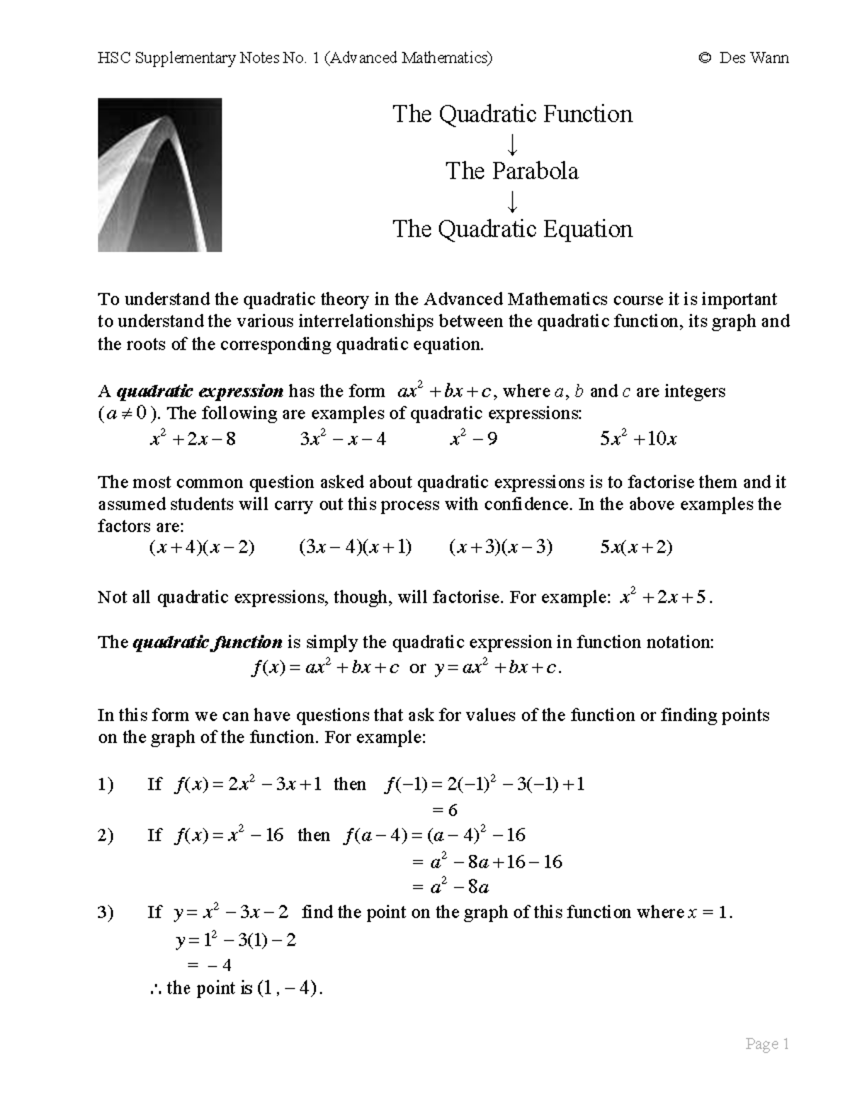 Math 2U 1243679046: Quadratic Functions and Equations Notes - Studocu