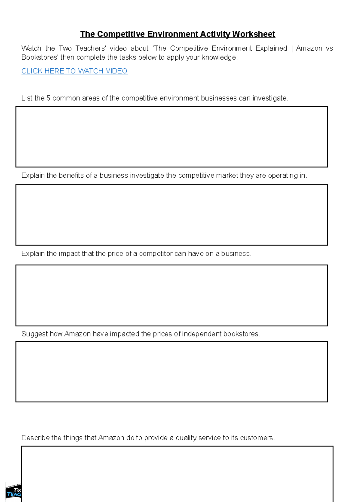 Business Studies: Competitive Environment Activity Worksheet - Studocu