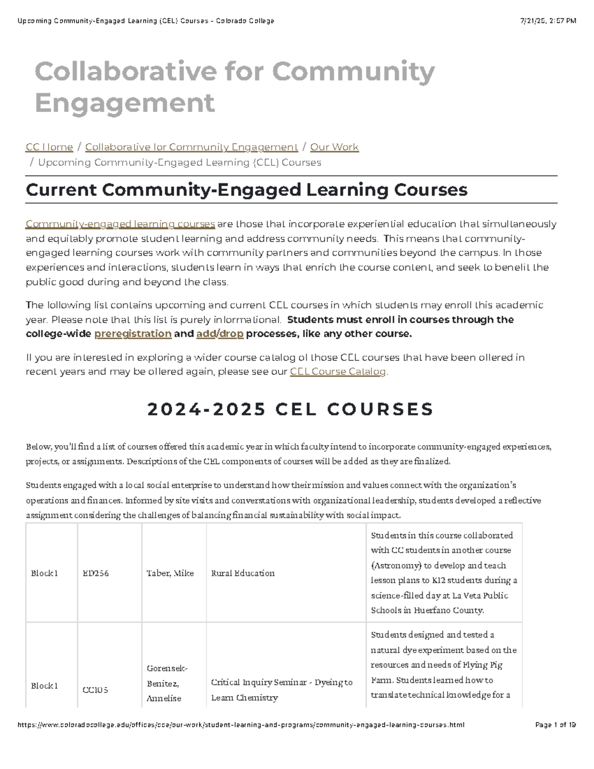 Upcoming Community-Engaged Learning (CEL) Courses at Colorado College ...