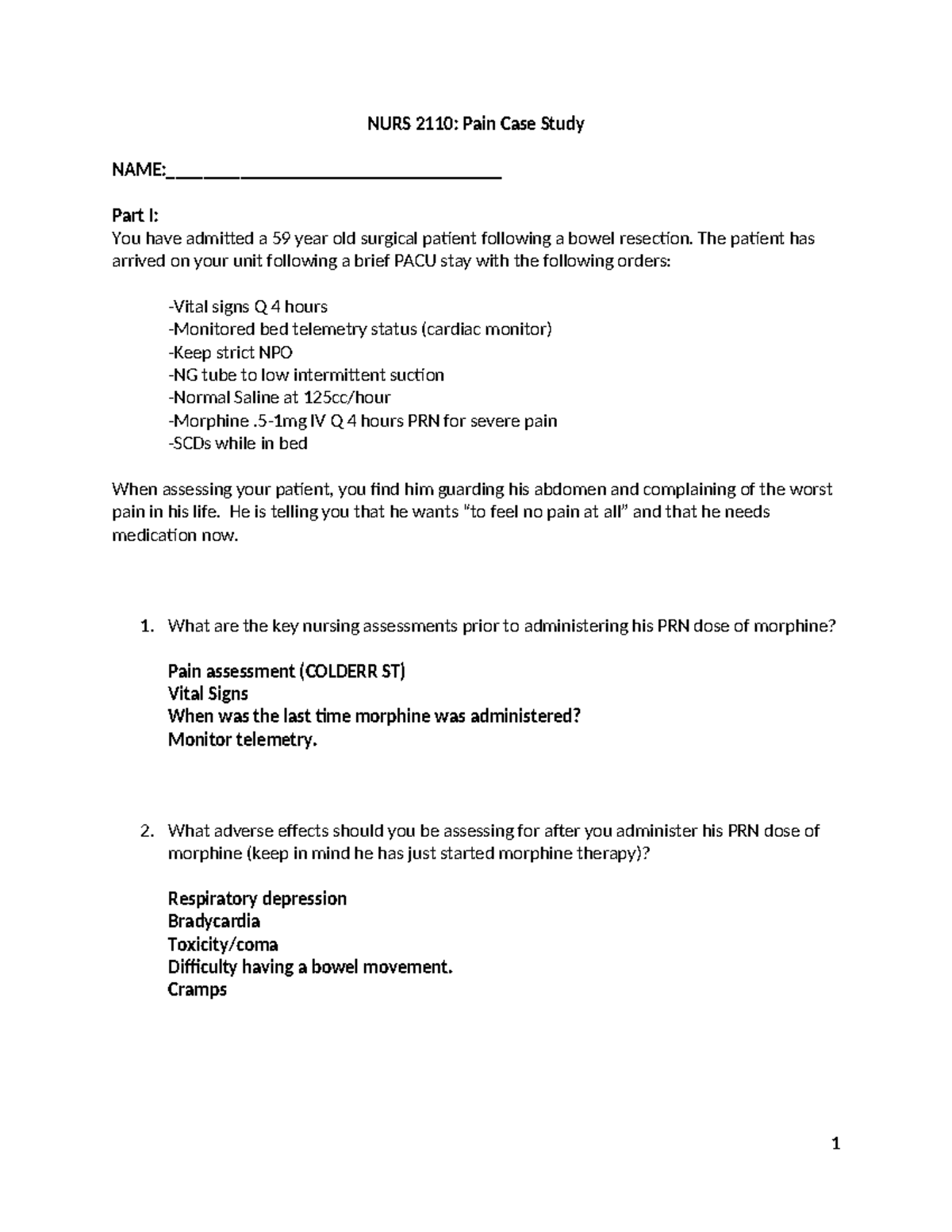 NURS 2110: Pain Management Case Study Analysis and Nursing Care - Studocu