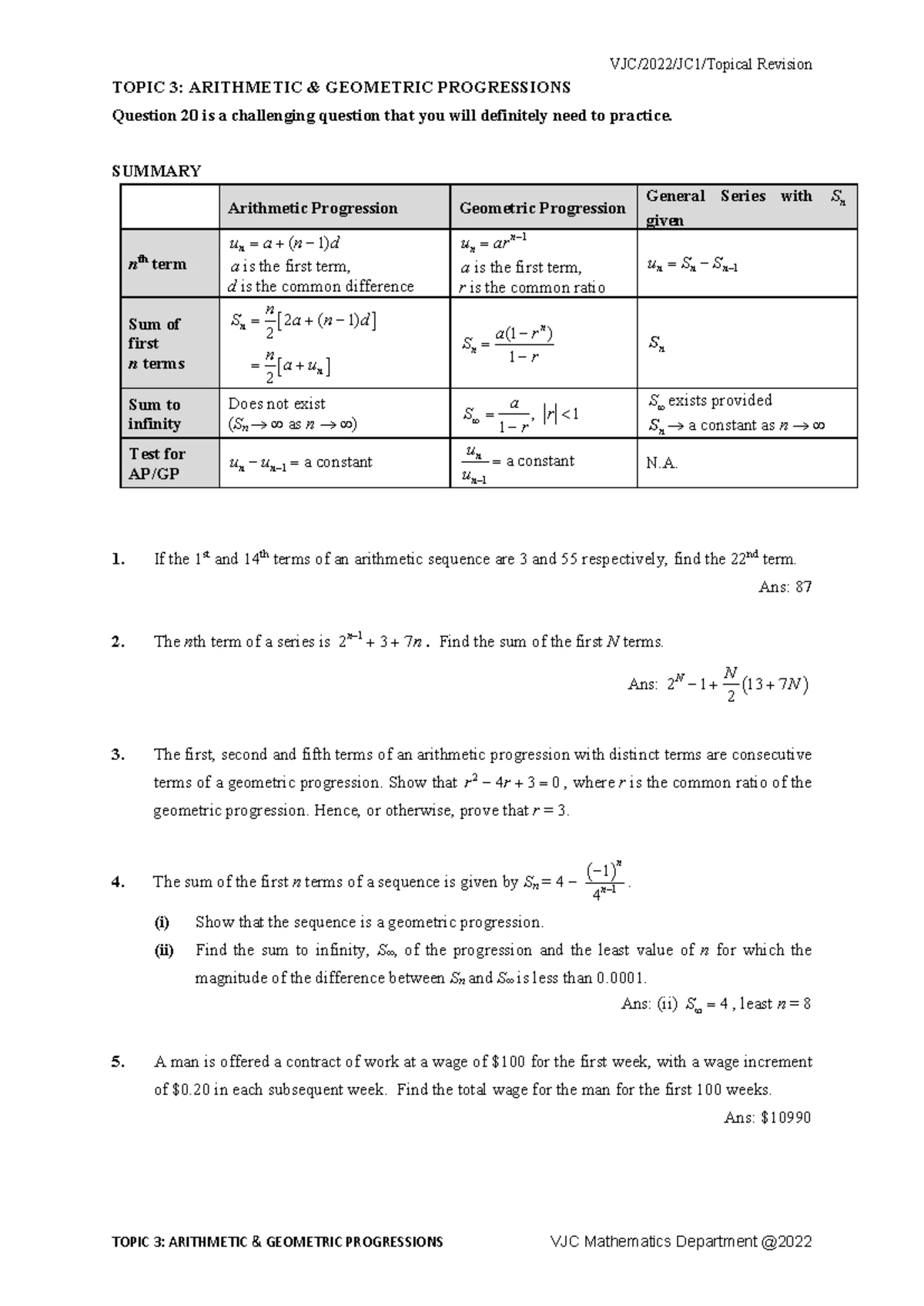 5. Sequences and Series: Geometric and Arithmetic Progressions Analysis ...