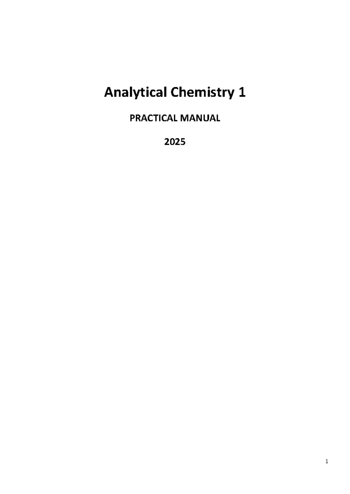 Analytical Chemistry 1: Practical Manual for 2025 Lab Sessions - Studocu