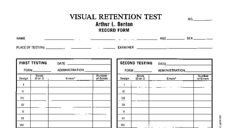 Revised Visual Retention Test (BVRT) Manual and Administration Guide ...