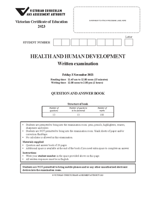 2022 HHD EXAM: Health and Human Development Written Examination Guide ...