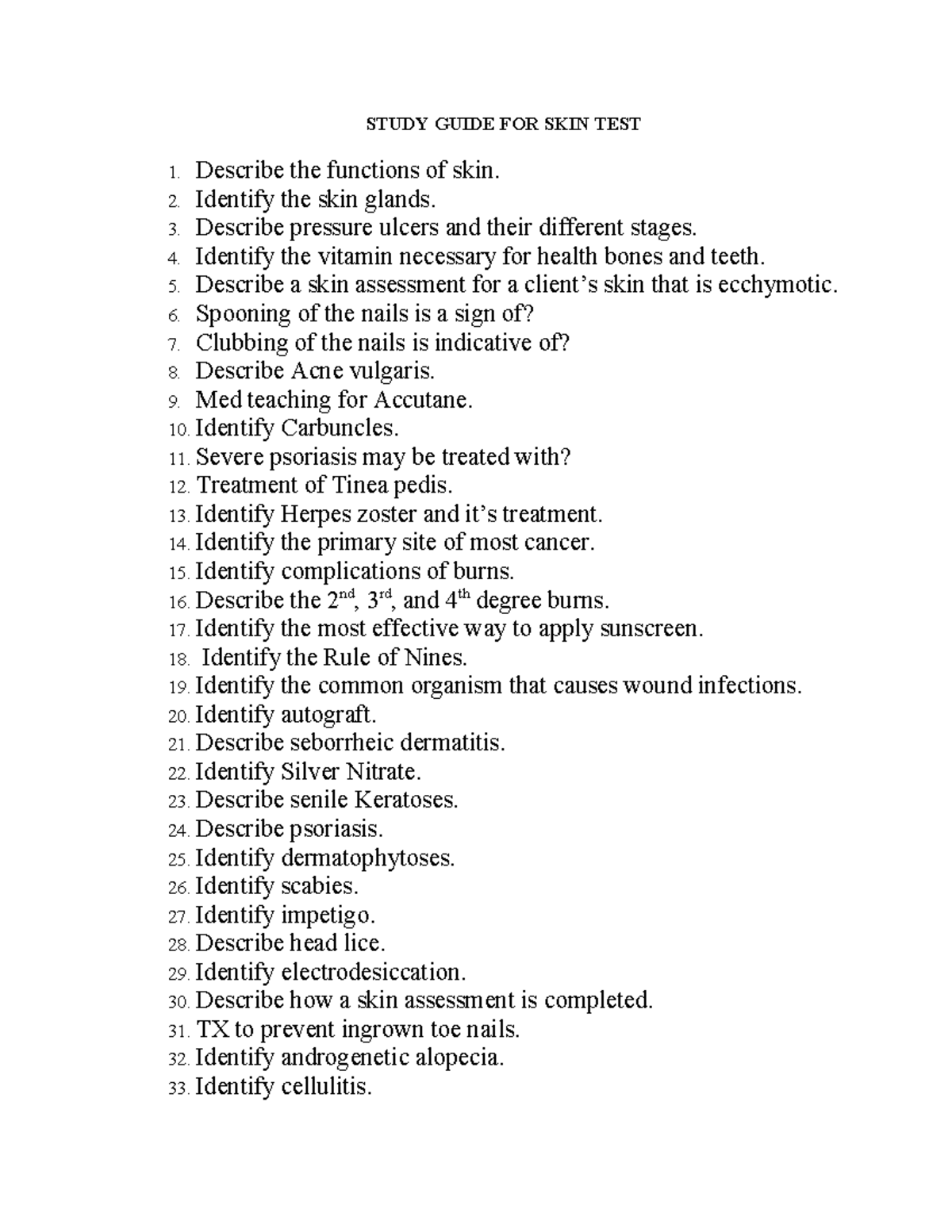 Study Guide for Skin Test 2025: Functions, Conditions, and Treatments ...
