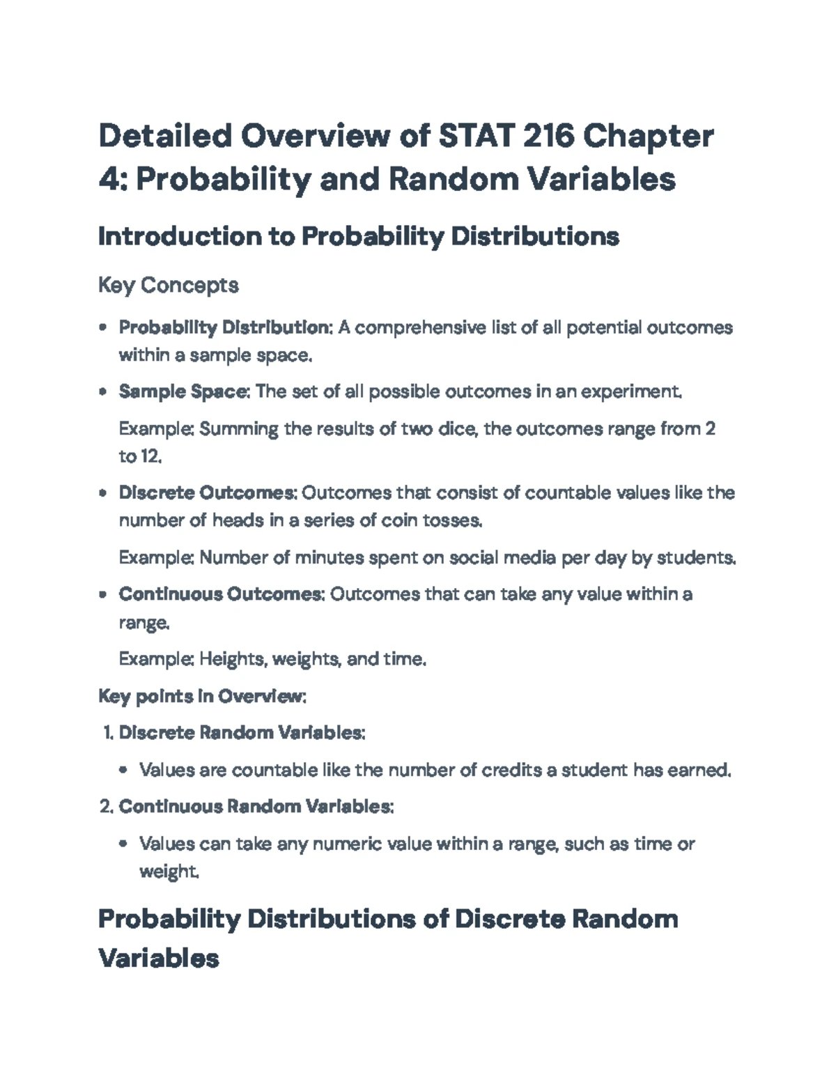 STAT 216 Final Exam Review - Discrete vs. Continuous Probability ...