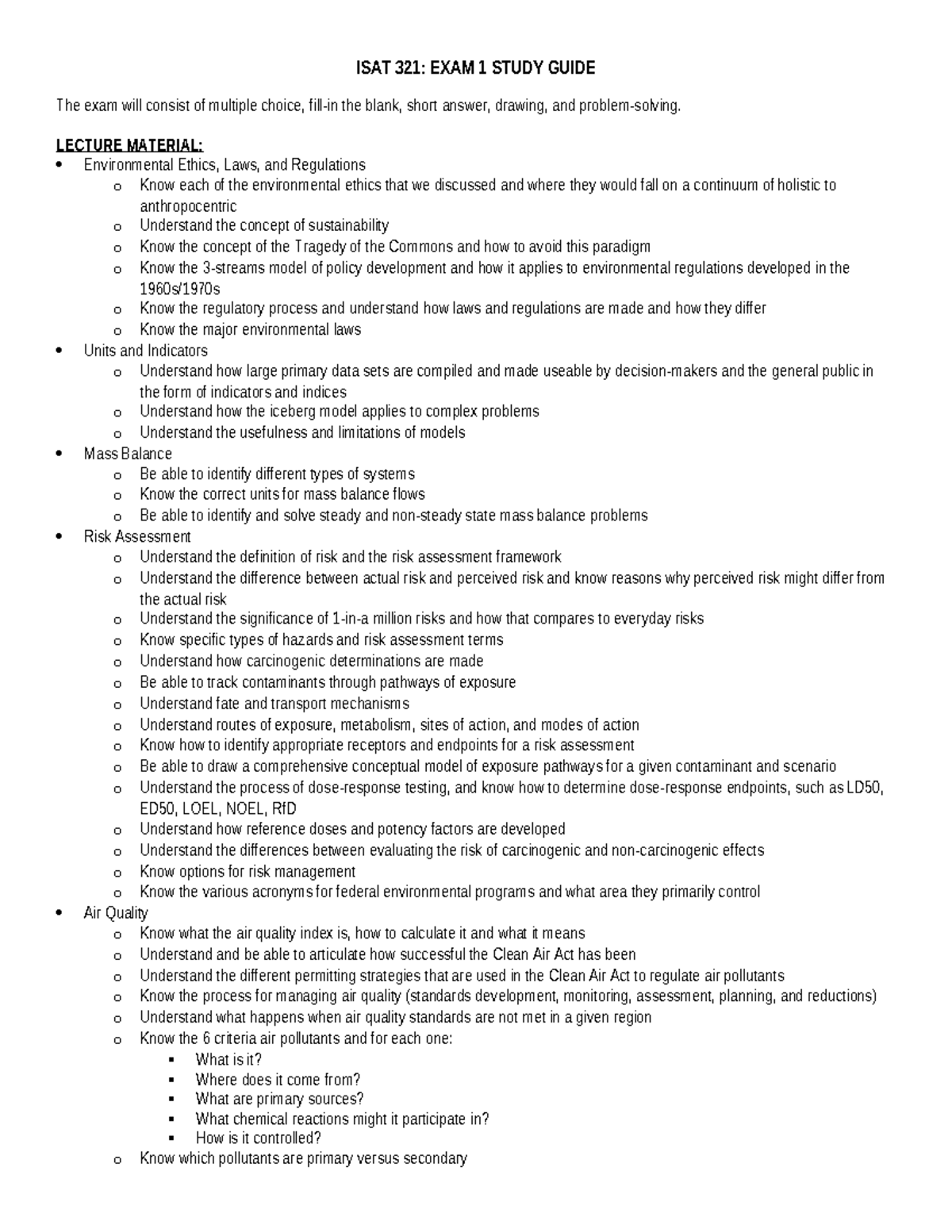 ISAT321 Exam 1 Study Guide: Key Concepts and Topics to Review - Studocu