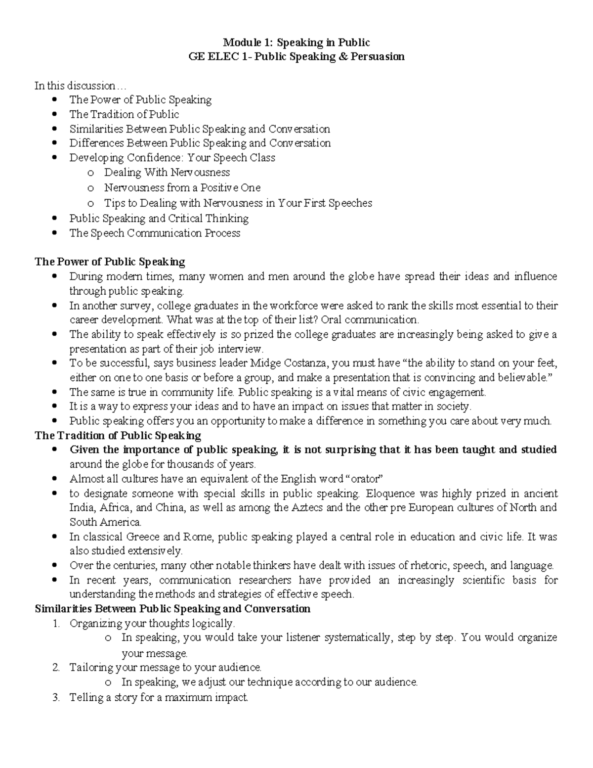 Module 1 GE-ELEC-1: Understanding Public Speaking Fundamentals - Studocu