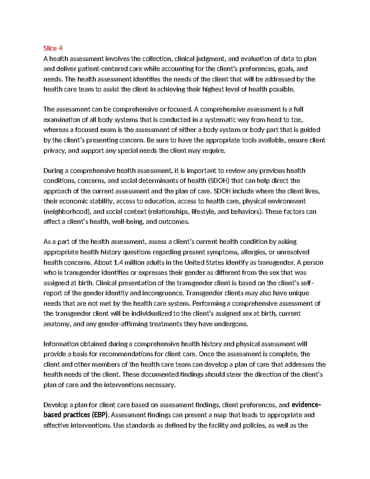 Health Assessment Week 1 - Key Definitions and Concepts - Studocu