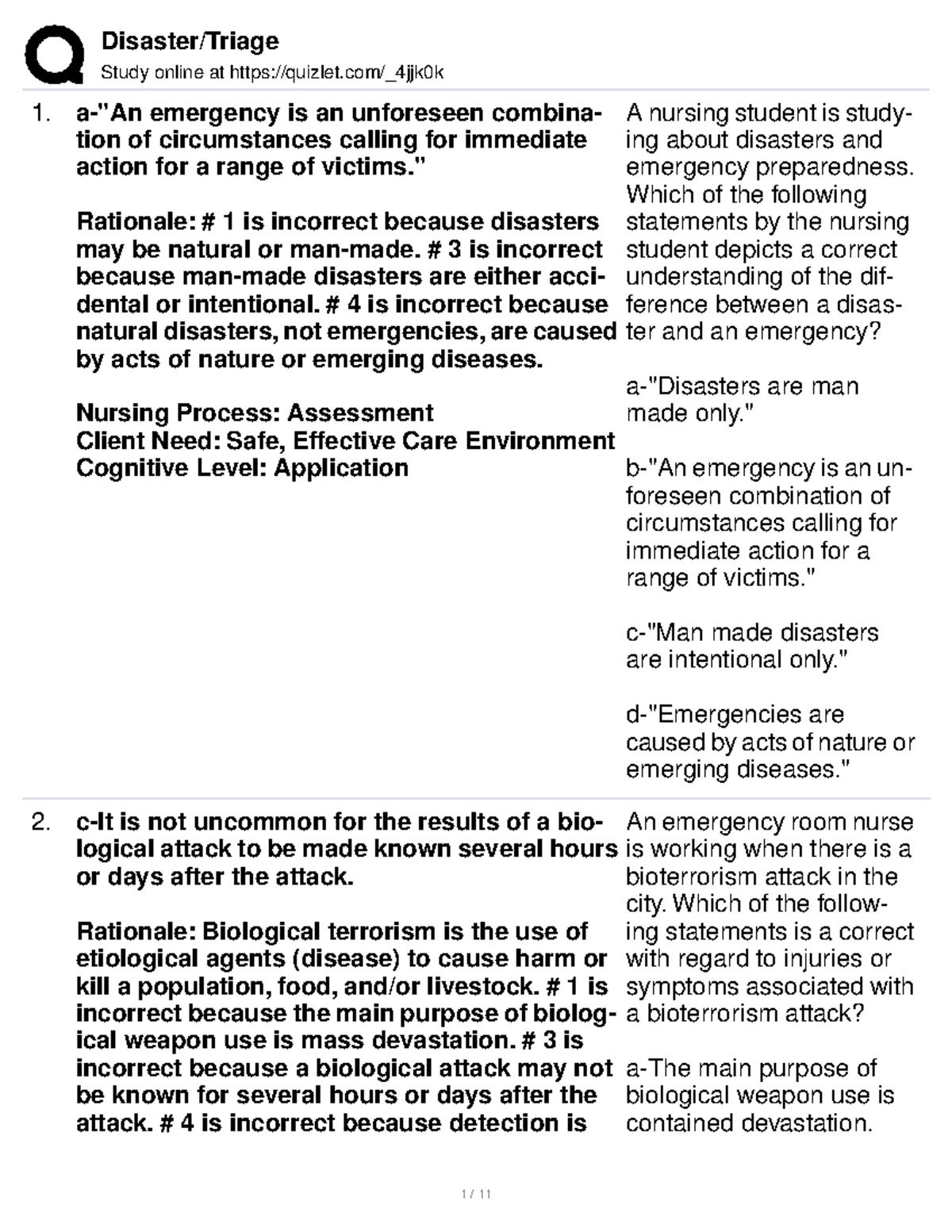 Disaster and Triage Questions for Nursing Students (NUR 101) - Studocu