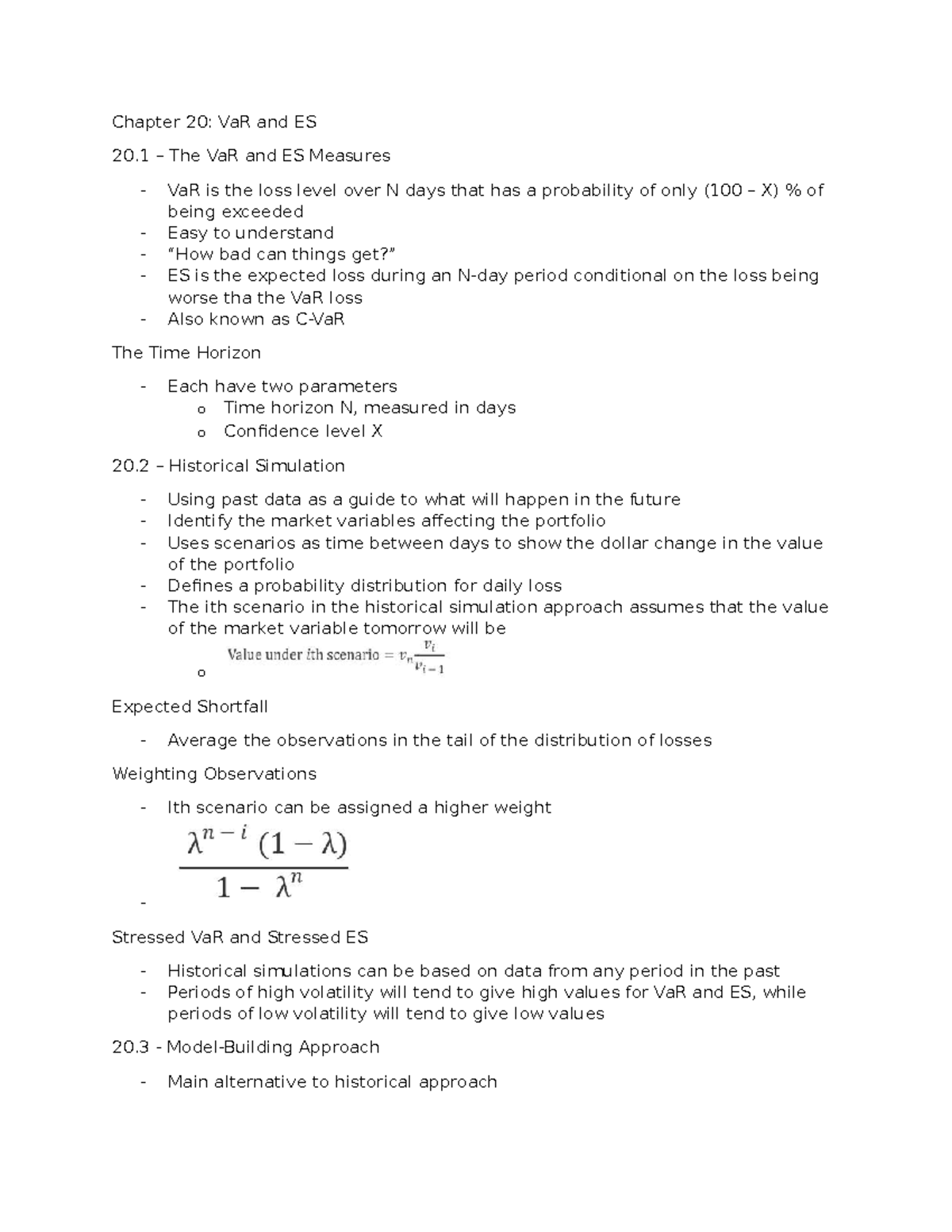 Chapter 20: Understanding VaR and ES Measures in Risk Management - Studocu