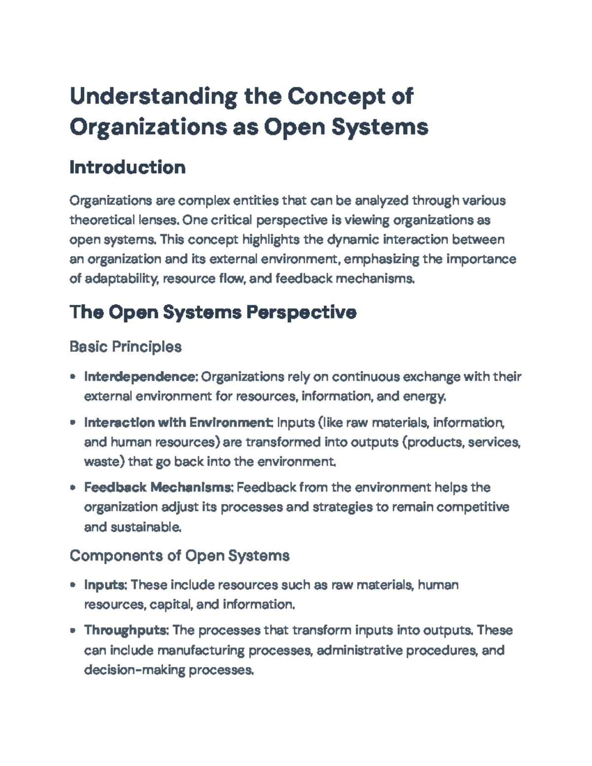 Understanding Organizations as Open Systems: Dynamics and Implications ...