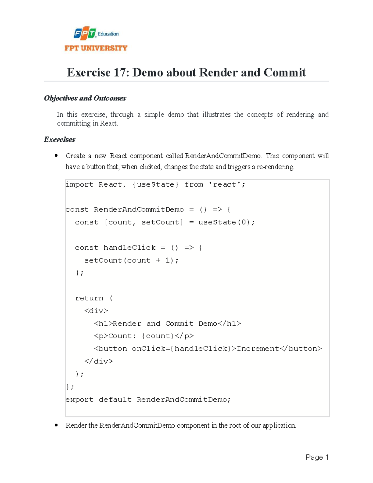 Exercise 17: Render and Commit Demo in React - Studocu