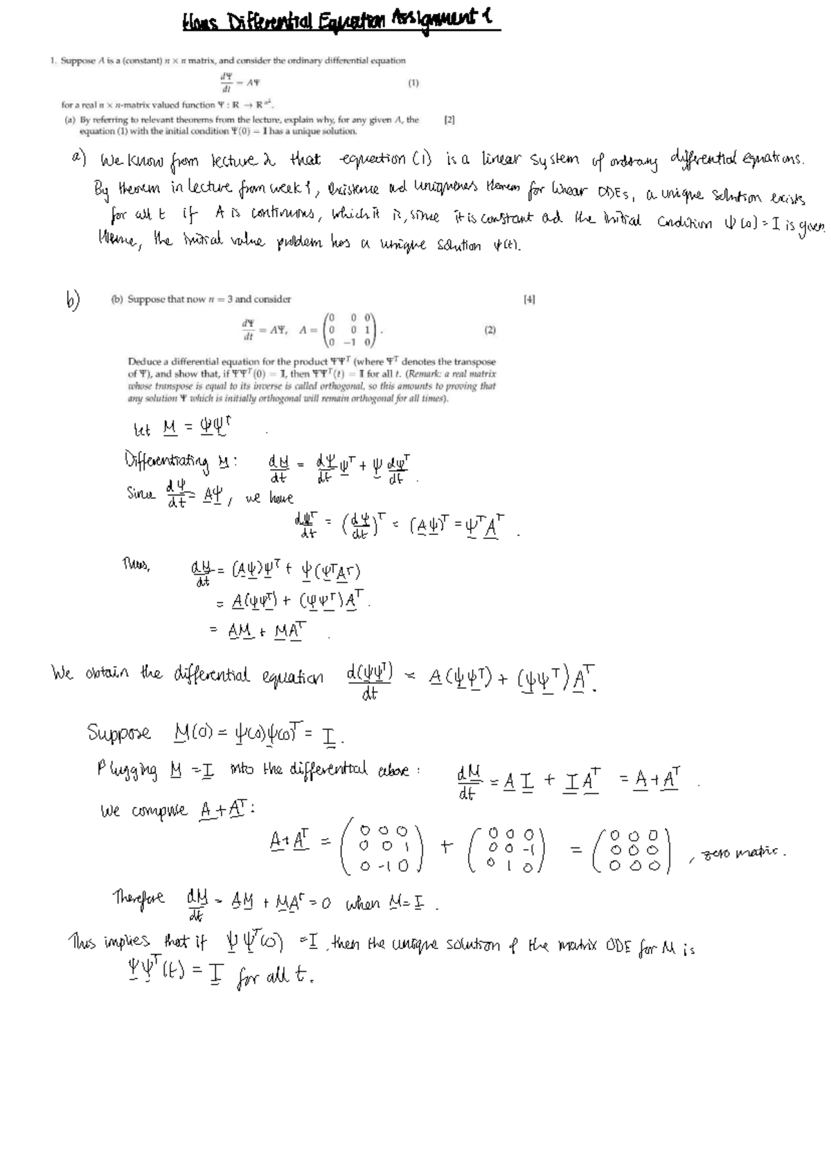 Hons DE Assignment 1 - Differential Equations Analysis - Studocu