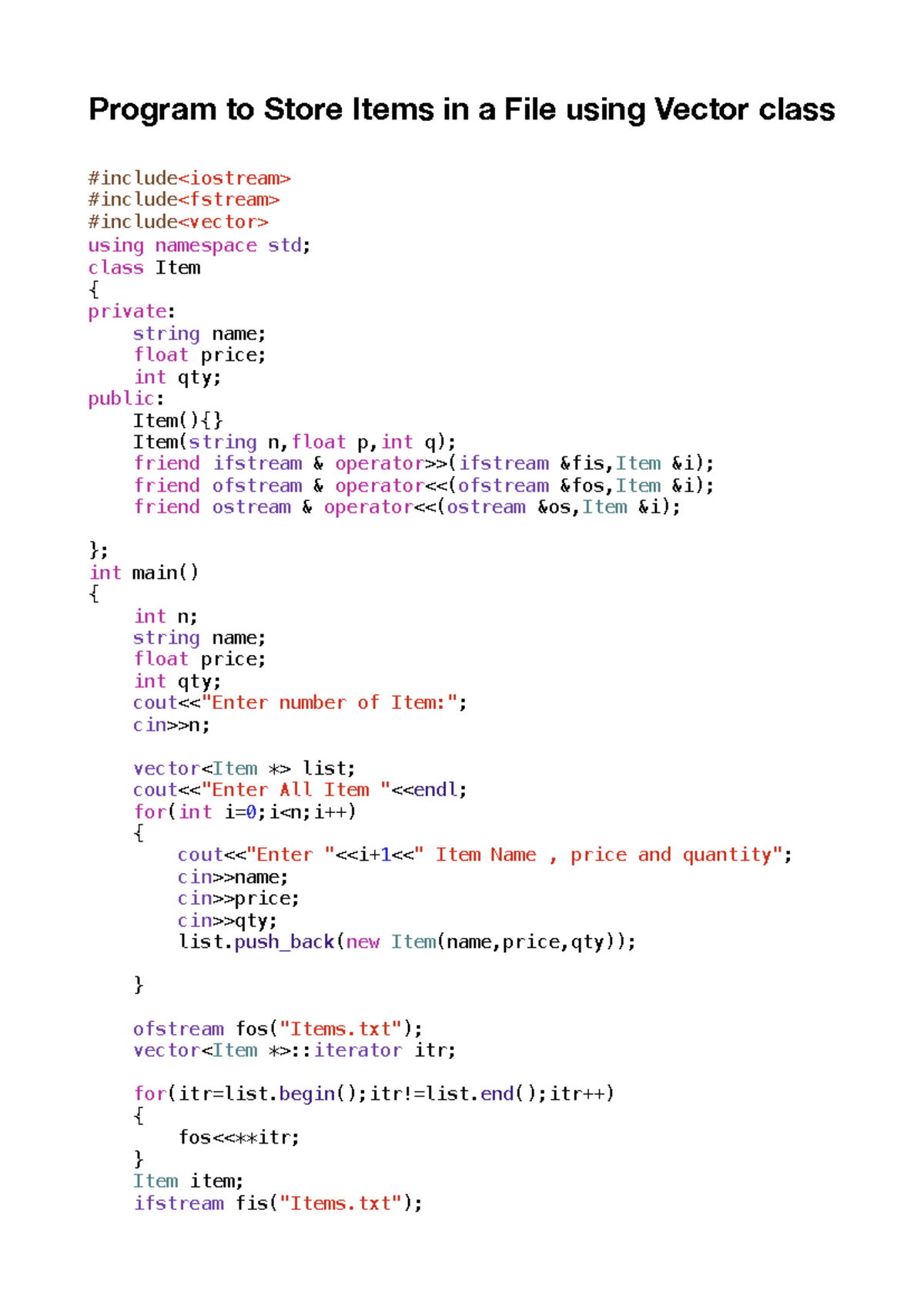 007 15 - 879ffr - Program to Store Items in a File using Vector class # ...