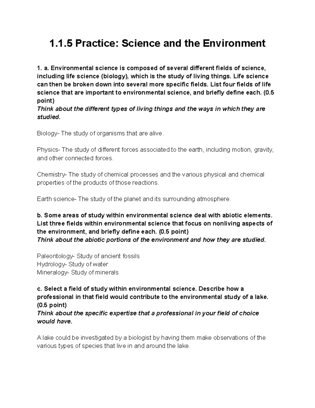 1.1.5 Practice: Environmental Science Concepts and Applications - Studocu