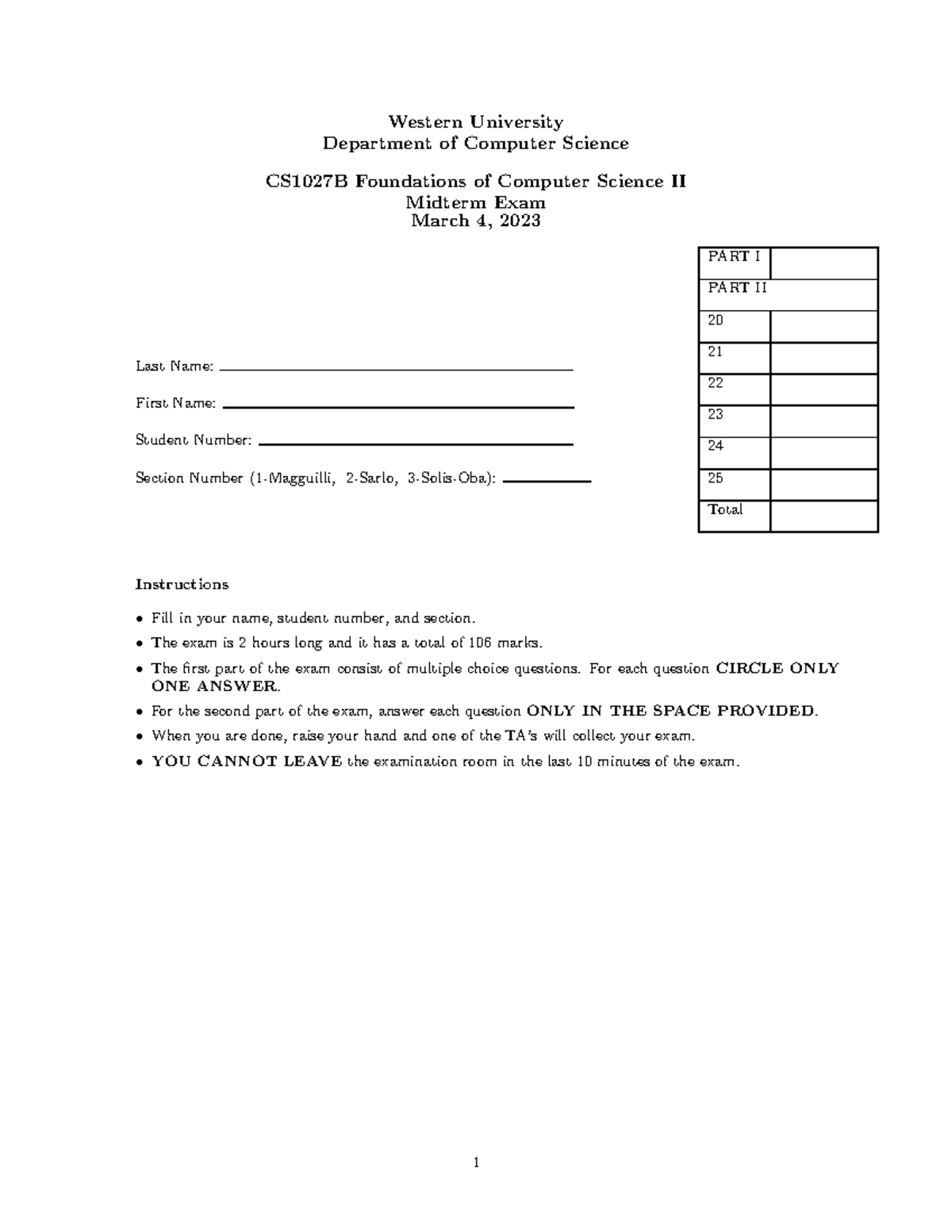 Midterm Solution 2023 - Western University Department of Computer ...