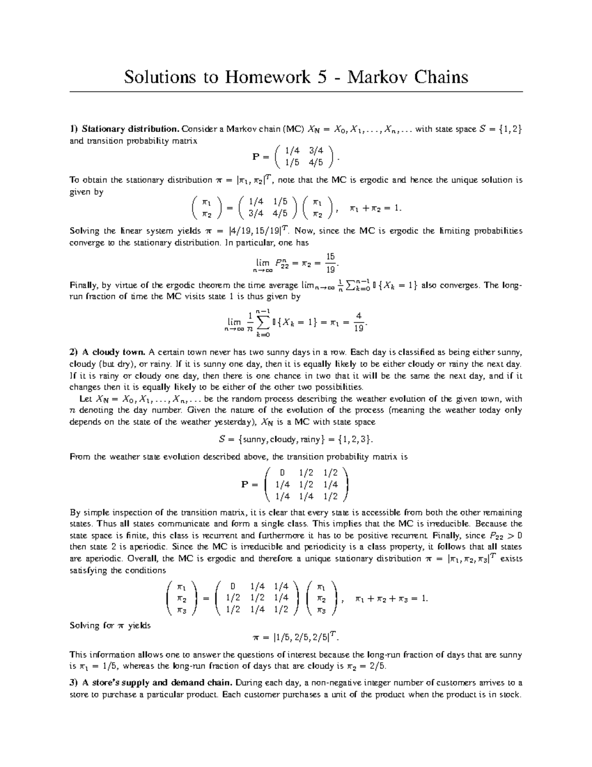 Homework 5 Solutions: Markov Chains (MC) Analysis and Applications ...