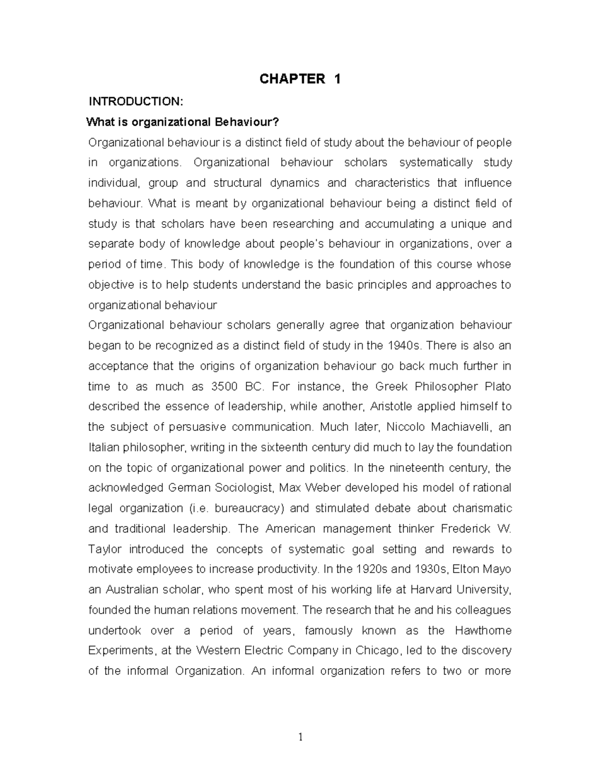 Notes FOR OB 1 - CHAPTER 1 INTRODUCTION: What is organizational ...