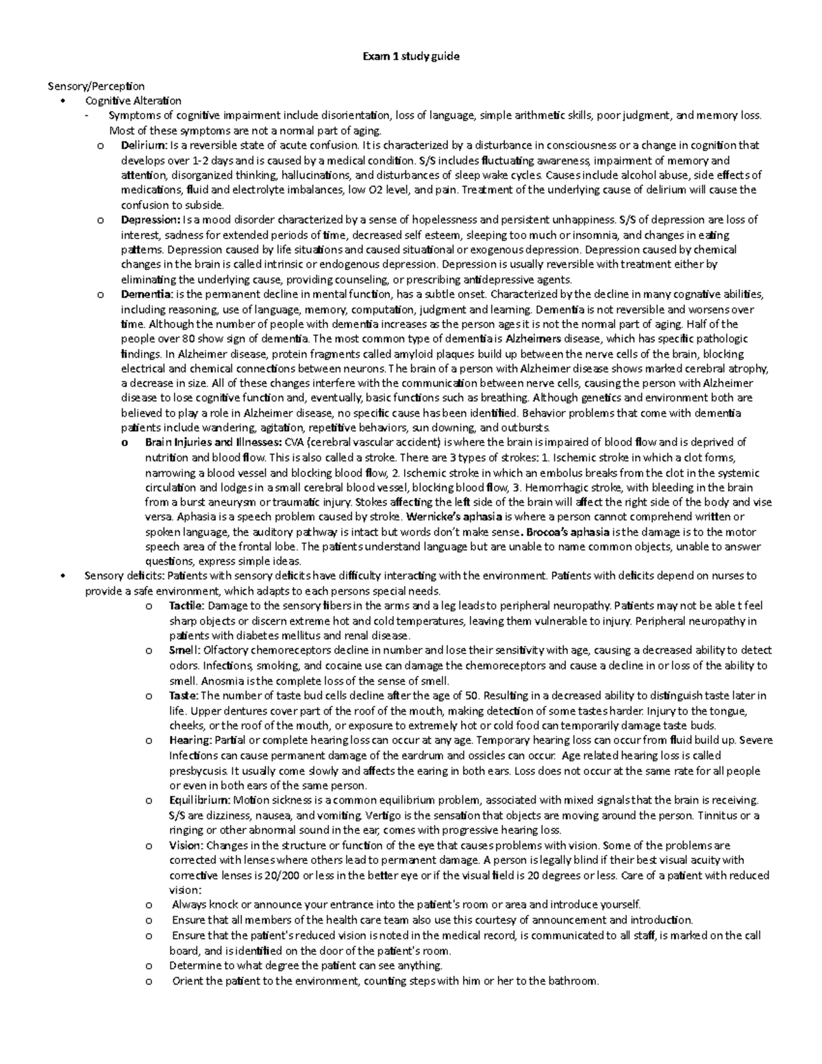 Exam 1 Study Guide: Sensory/Perception Insights for C7 - Studocu