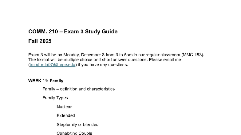 COMM 210 - Exam 3 Study Guide for Fall 2025 - Studocu