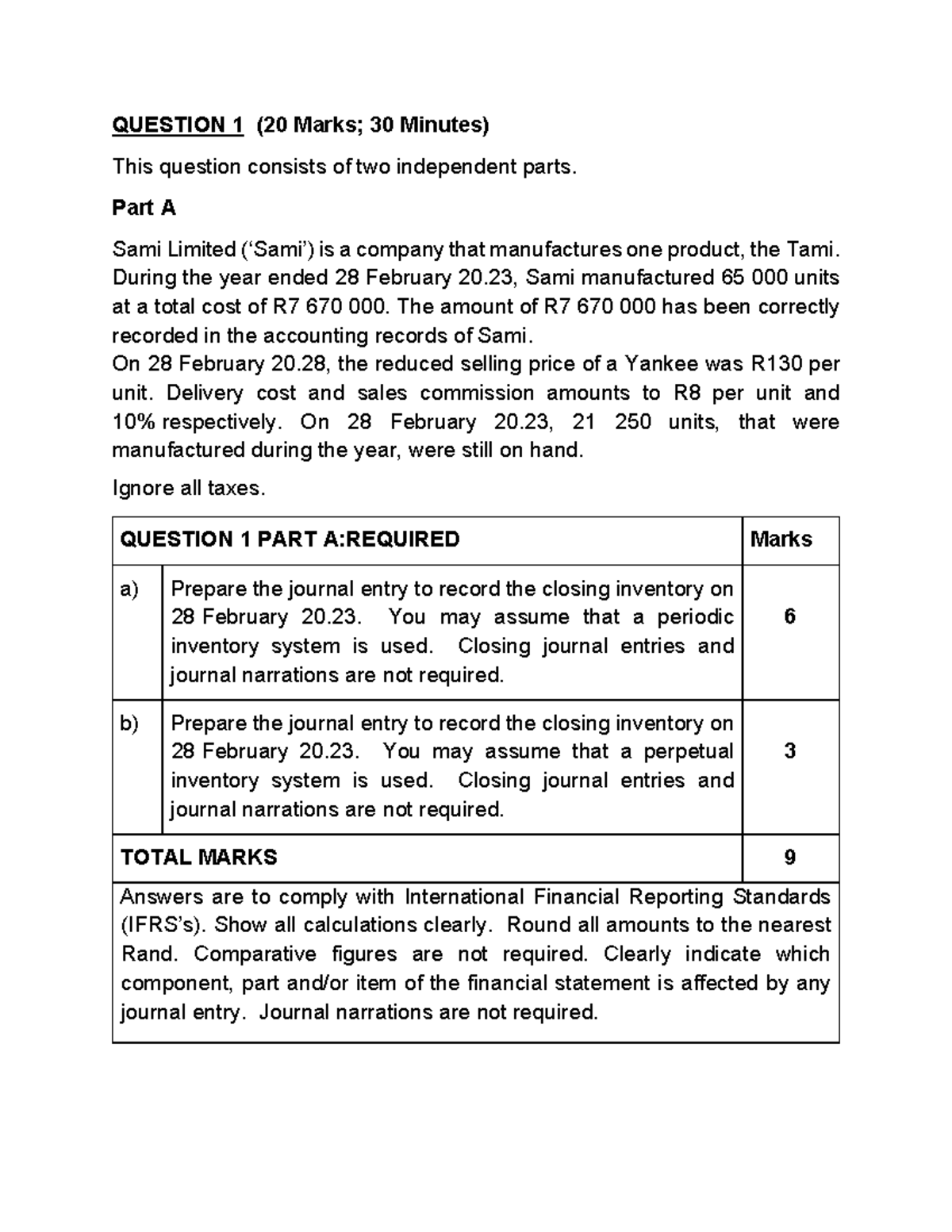 Question 1: IAS 2 Inventories - Closing Inventory Journal Entries - Studocu