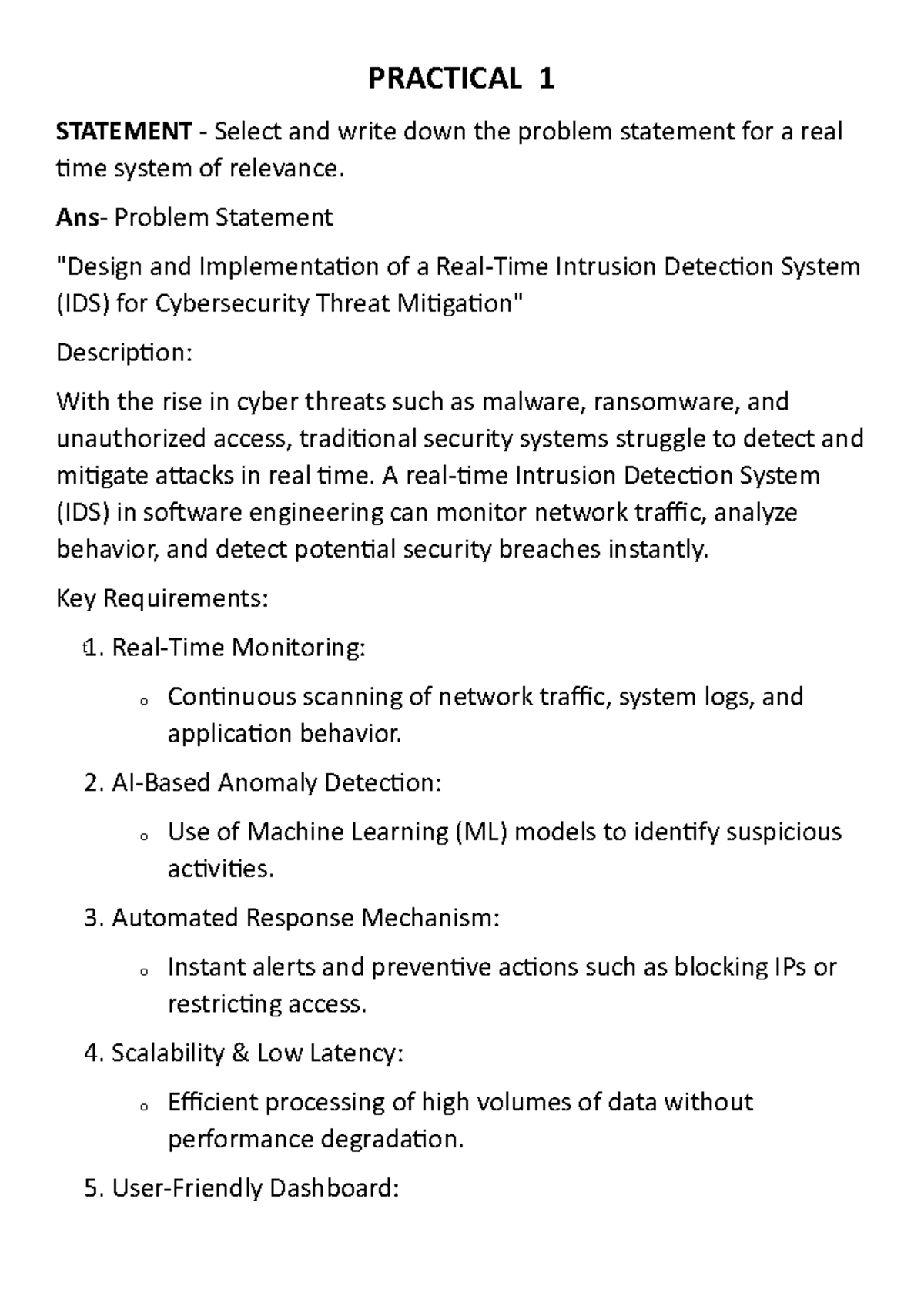 IDS Implementation for Cybersecurity Threats - Practical 1 - Studocu