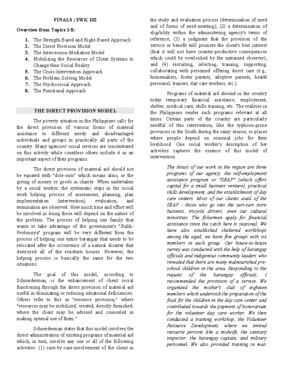 Final Exam Review: SWK 102 Key Concepts from Topics 1-8 - Studocu