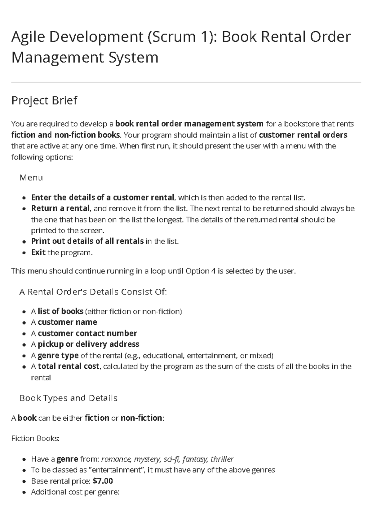 Agile Development (Scrum 1): Book Rental Order Management System ...