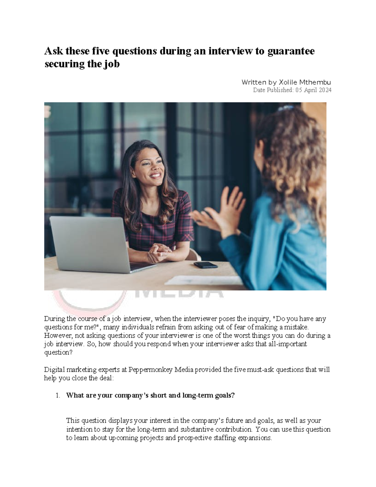 Five Essential Questions to Ask in a Job Interview - Studocu
