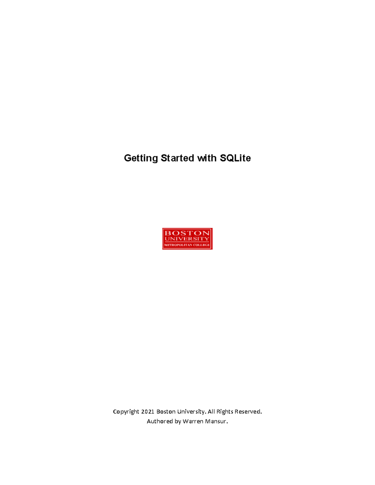 Getting Started with SQLite - Getting Started with SQLite Copyright ...