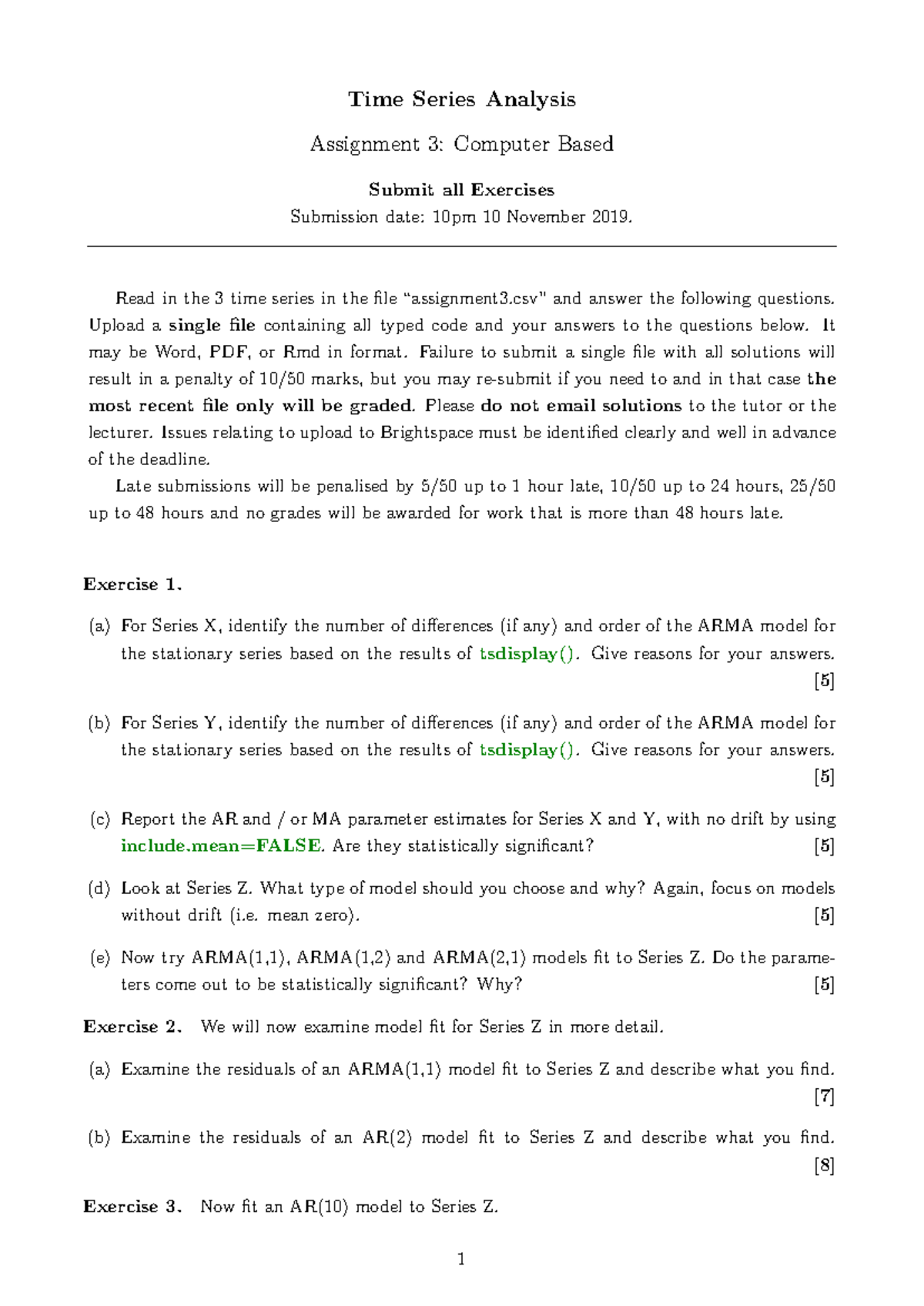 Assignment 3: Time Series Analysis Questions & Requirements - Studocu