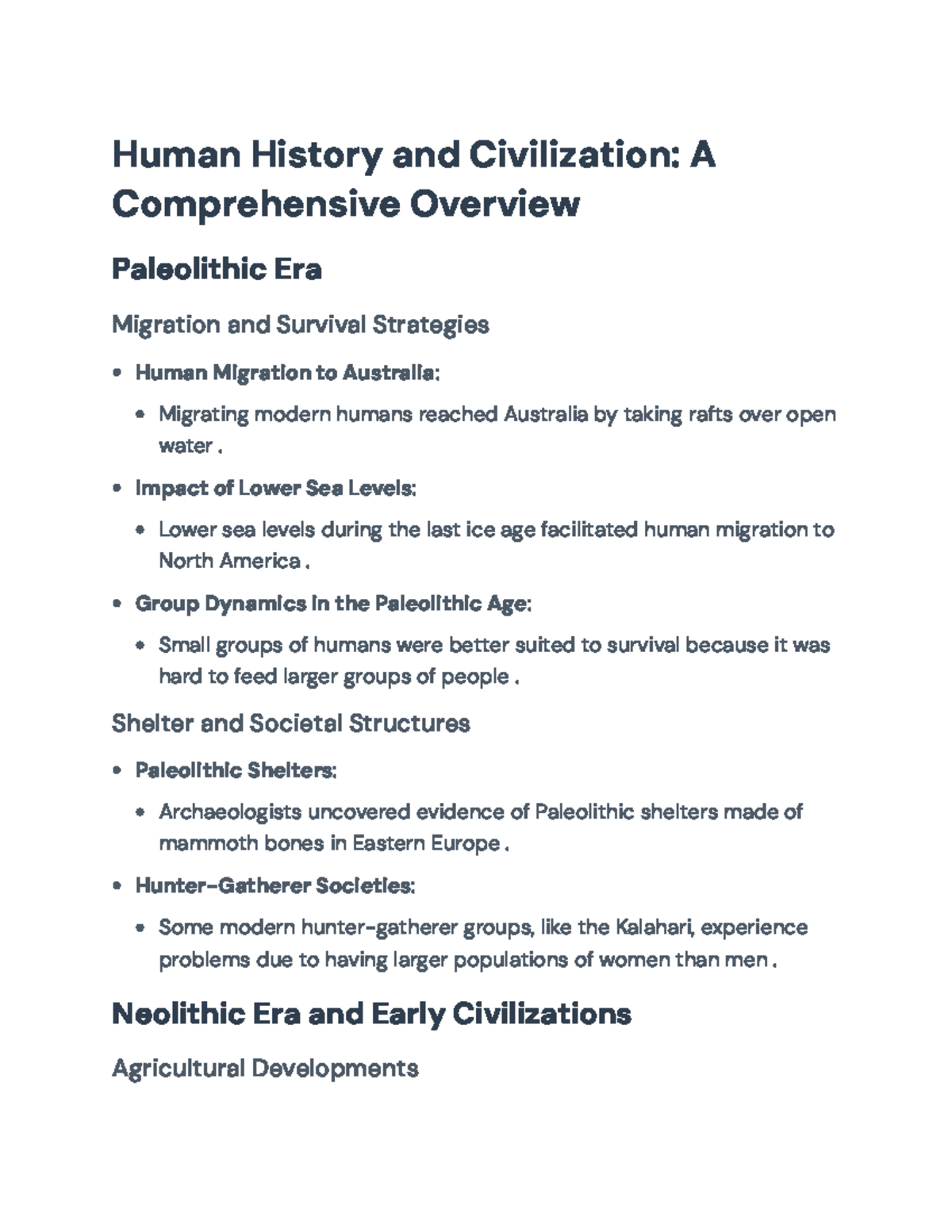 Comprehensive Overview of Human History and Early Civilizations ...