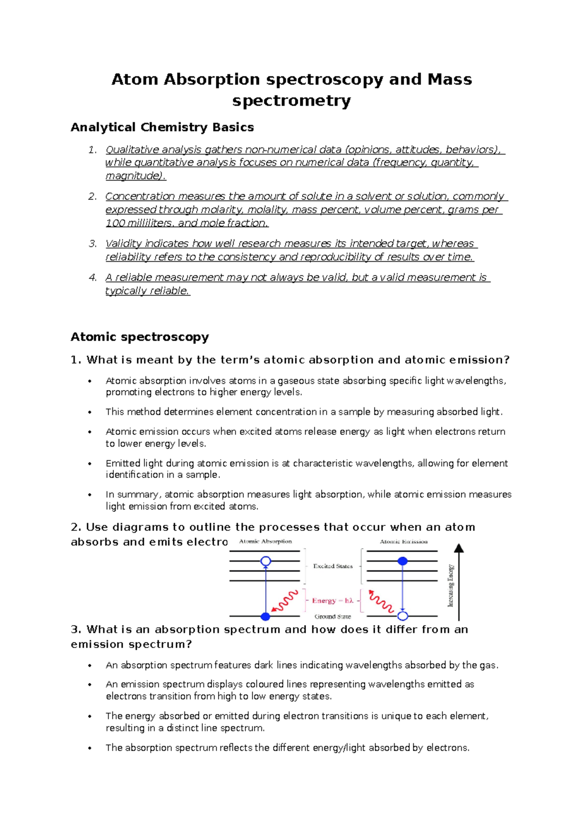 Analytical Chemistry Basics: AAS & MS Overview for CHEM 101 - Studocu