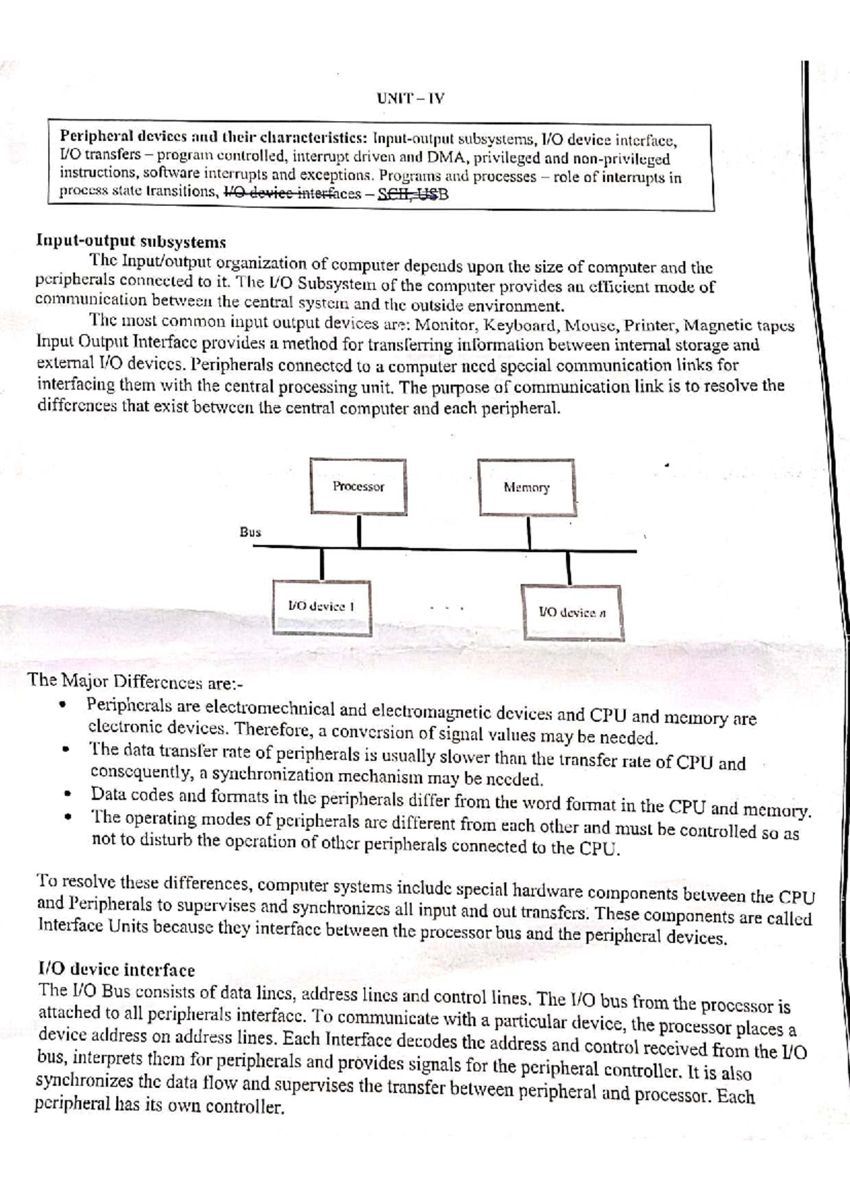 CAO Unit 4 - Peripheral Devices and Computer Communication Notes - Studocu