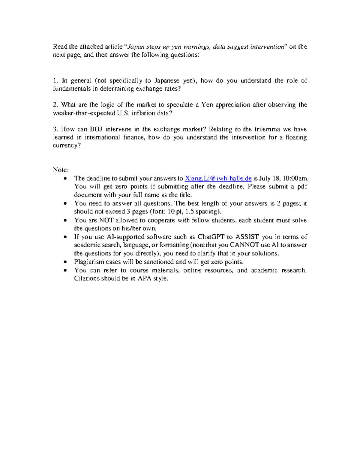 Final Exam 2024 - Exchange Rate Dynamics and BOJ Intervention - Studocu