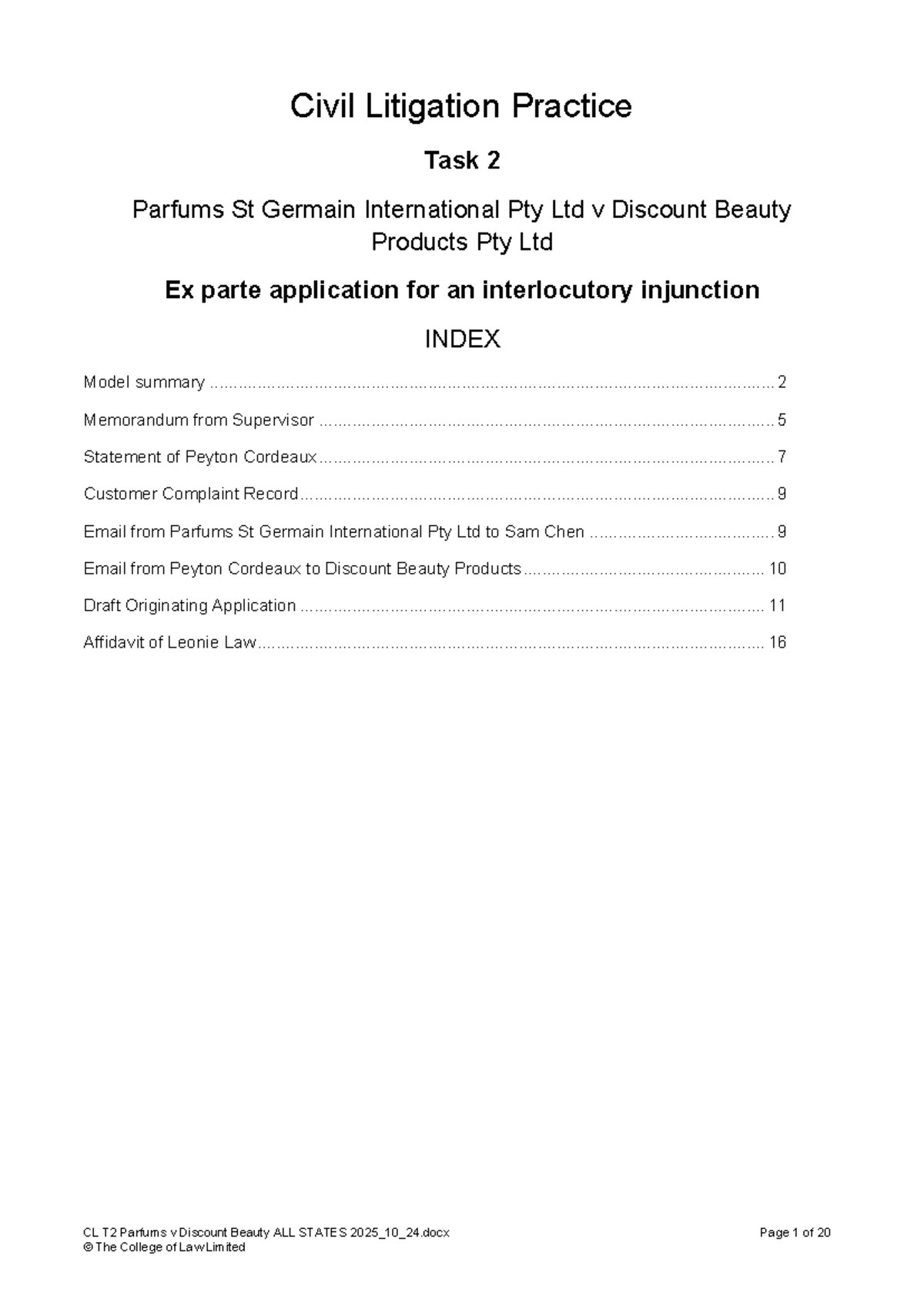 CL T2 Civil Litigation Practice: Interlocutory Injunction Case Study ...