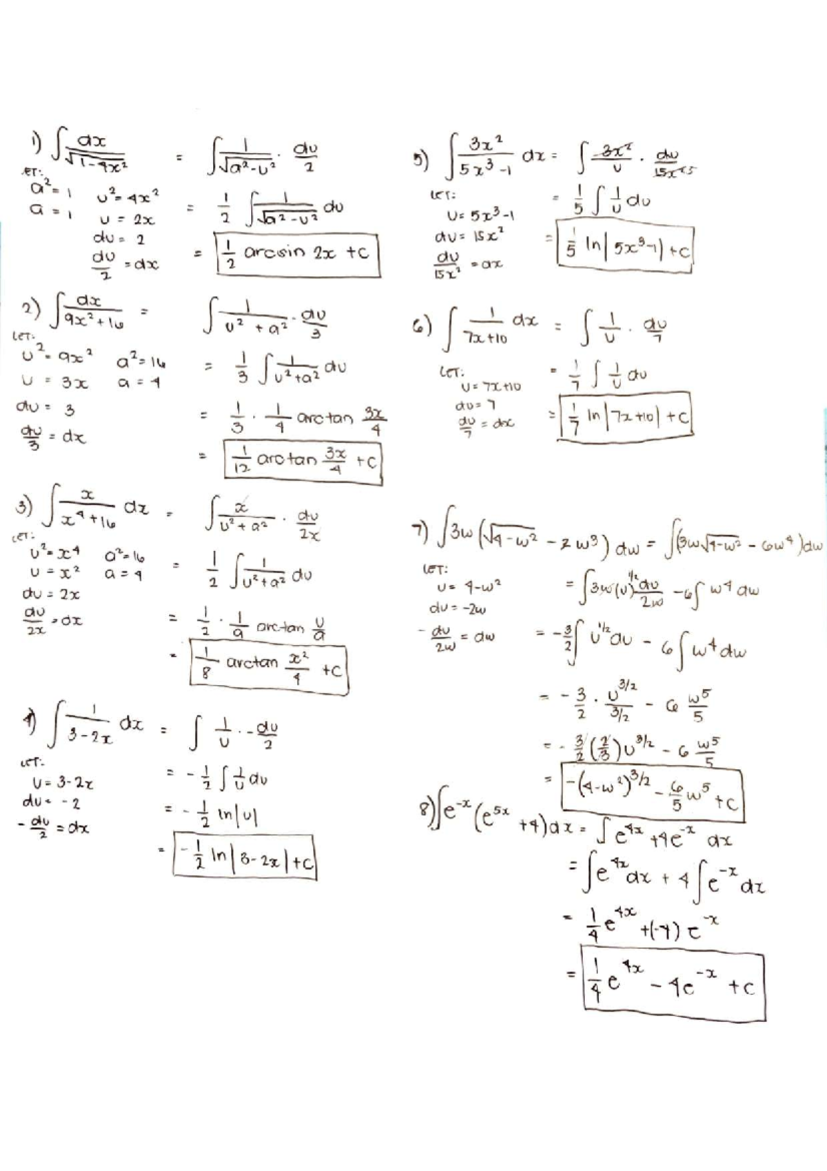 Integration Answers for Calculus Course - Integral Techniques - Studocu