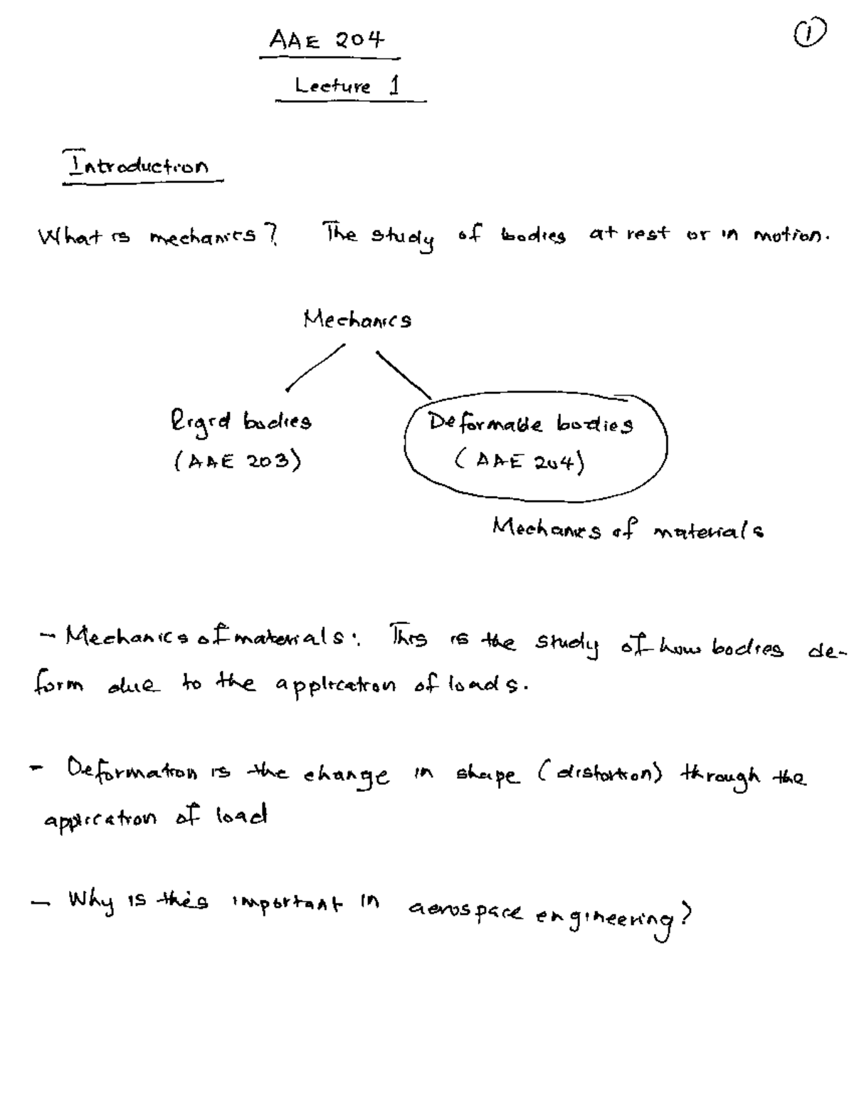 AAE 204 Lecture 1: Introduction to Mechanics of Materials and ...