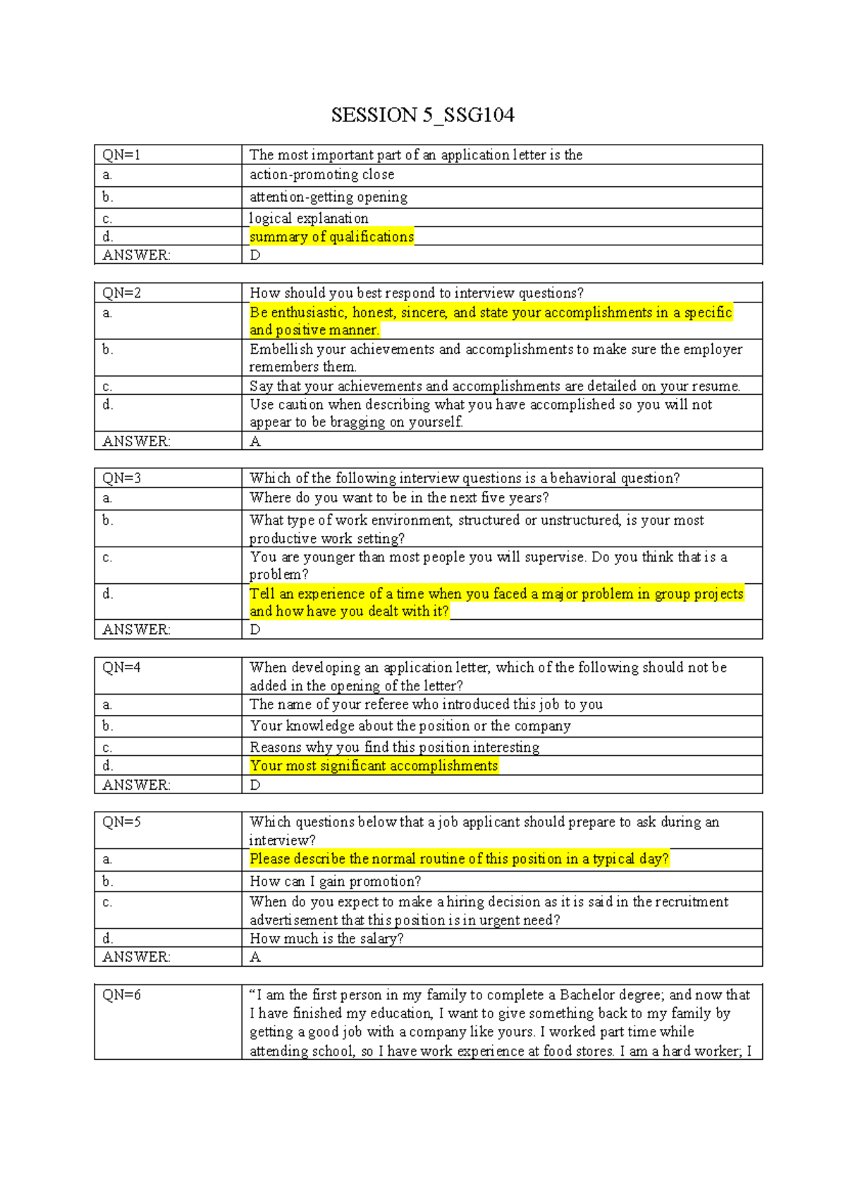 Session V SSG104 - Key Insights for Job Applications and Interviews ...
